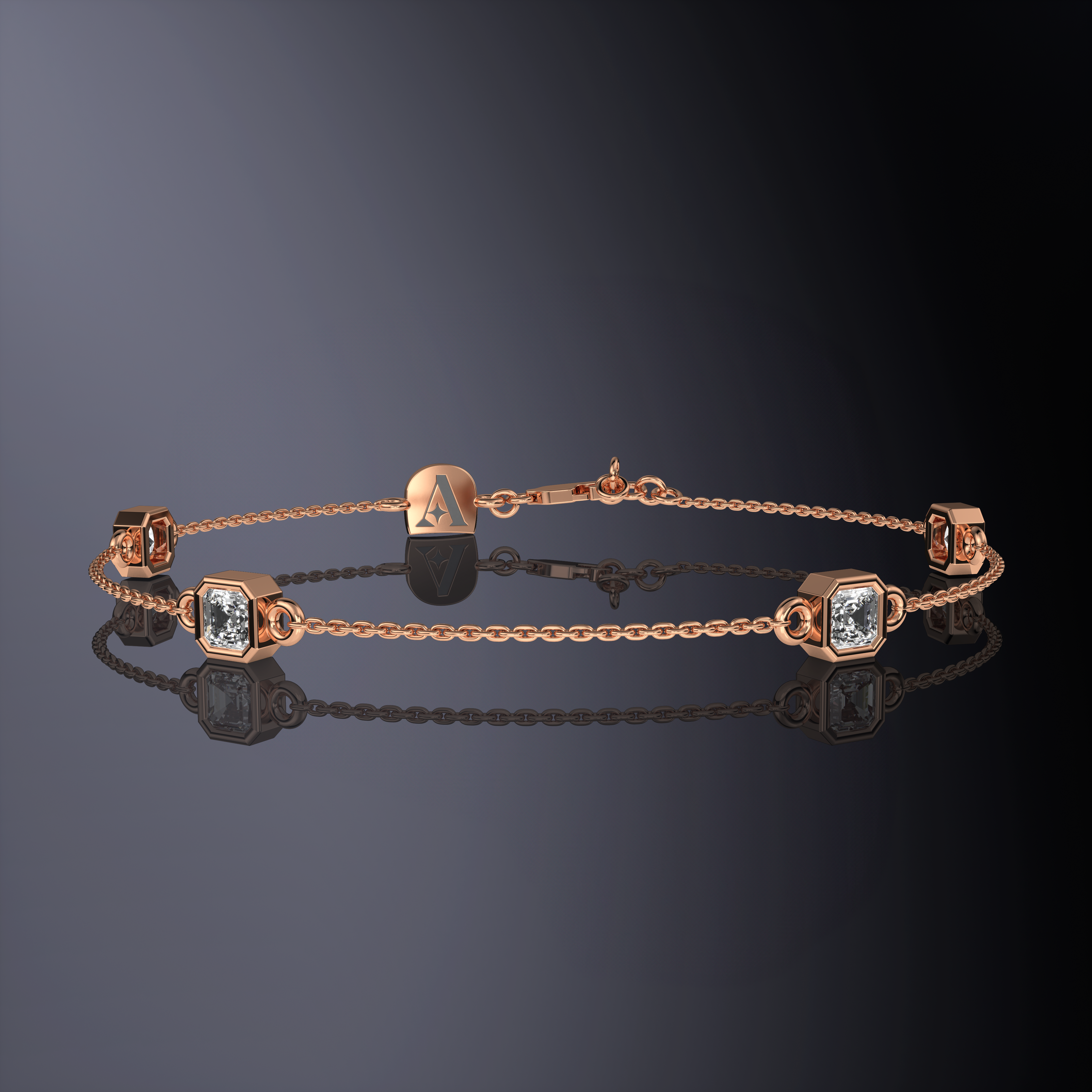 Bracelet chaîne quatre pierres taille Asscher