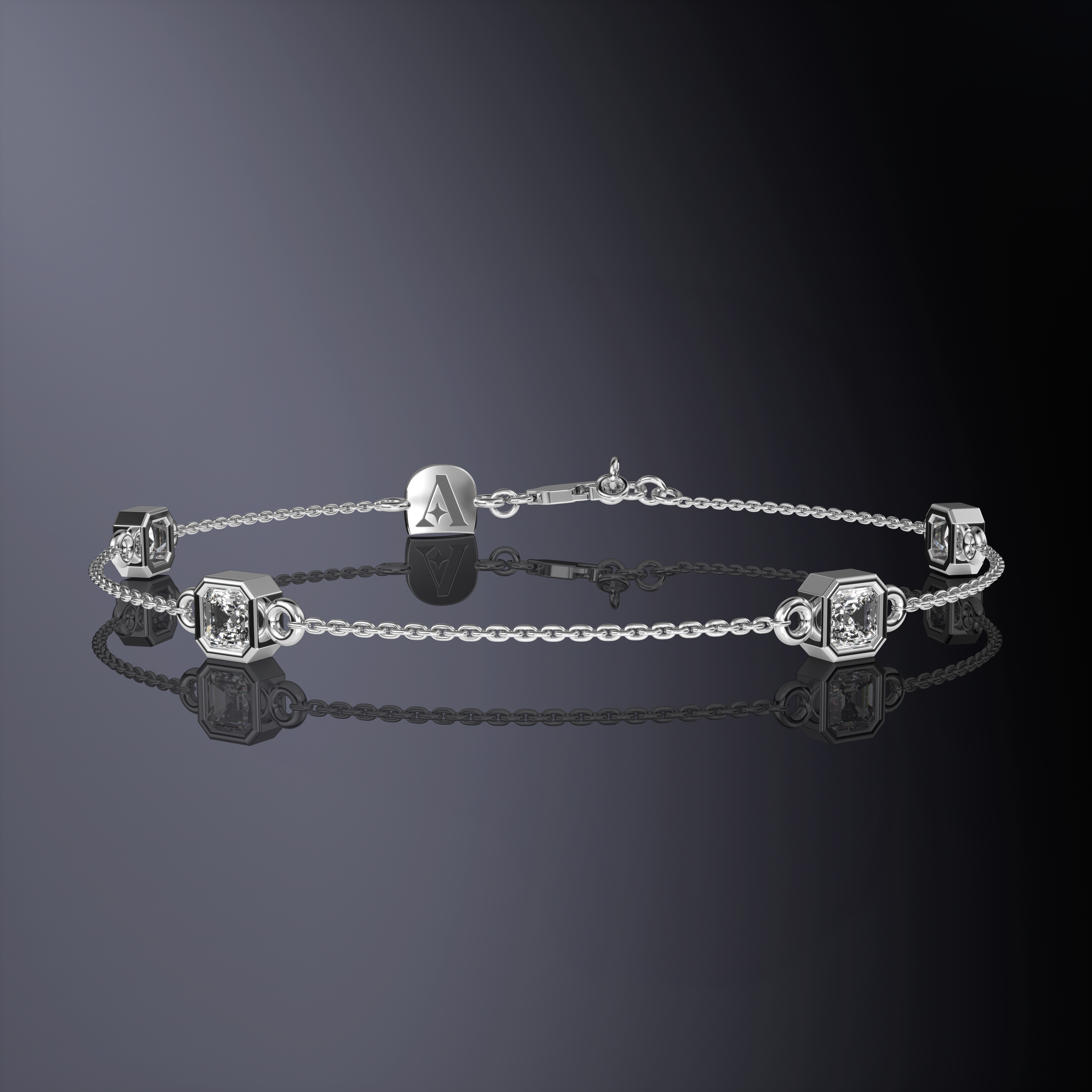 Bracelet chaîne quatre pierres taille Asscher