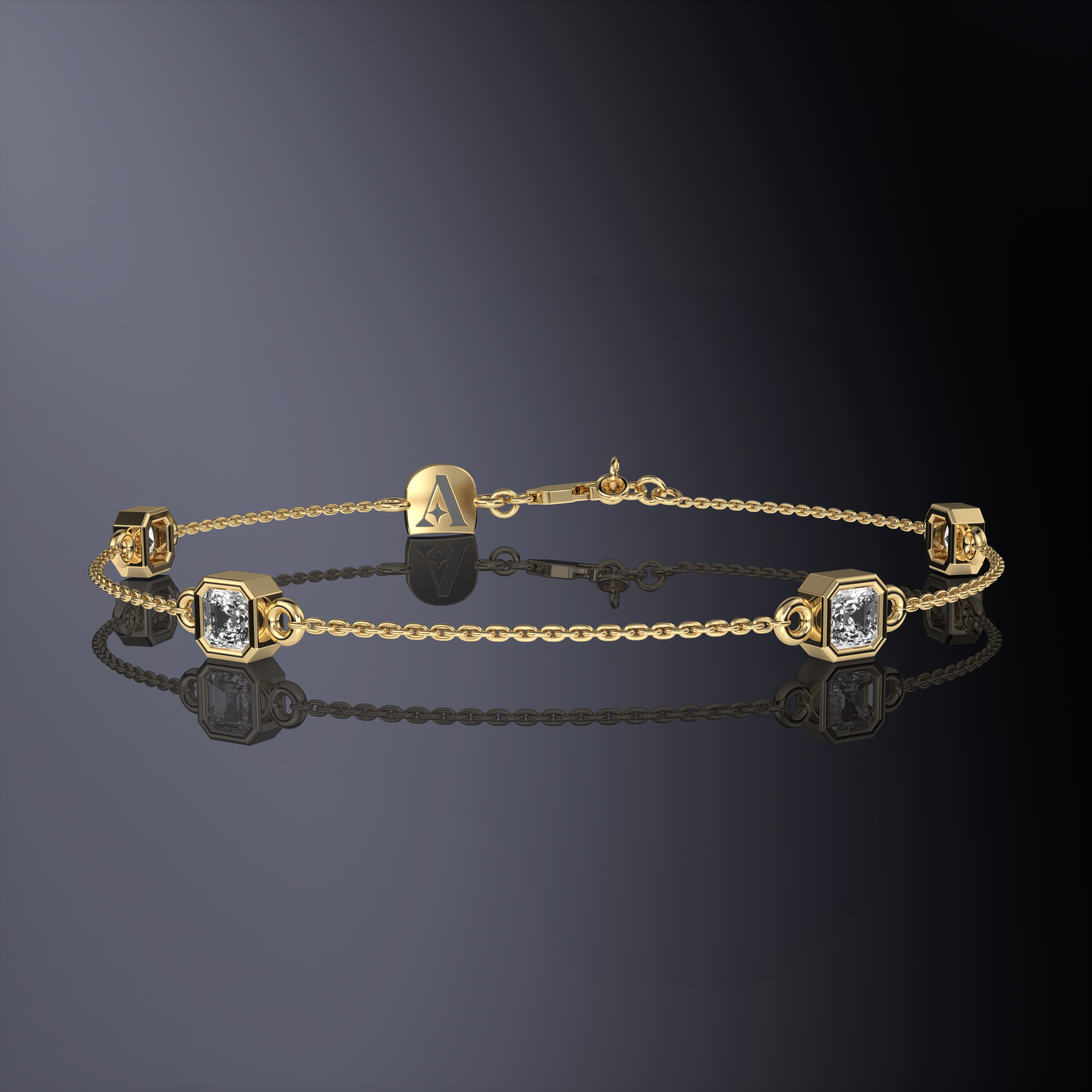 Bracelet chaîne quatre pierres taille Asscher