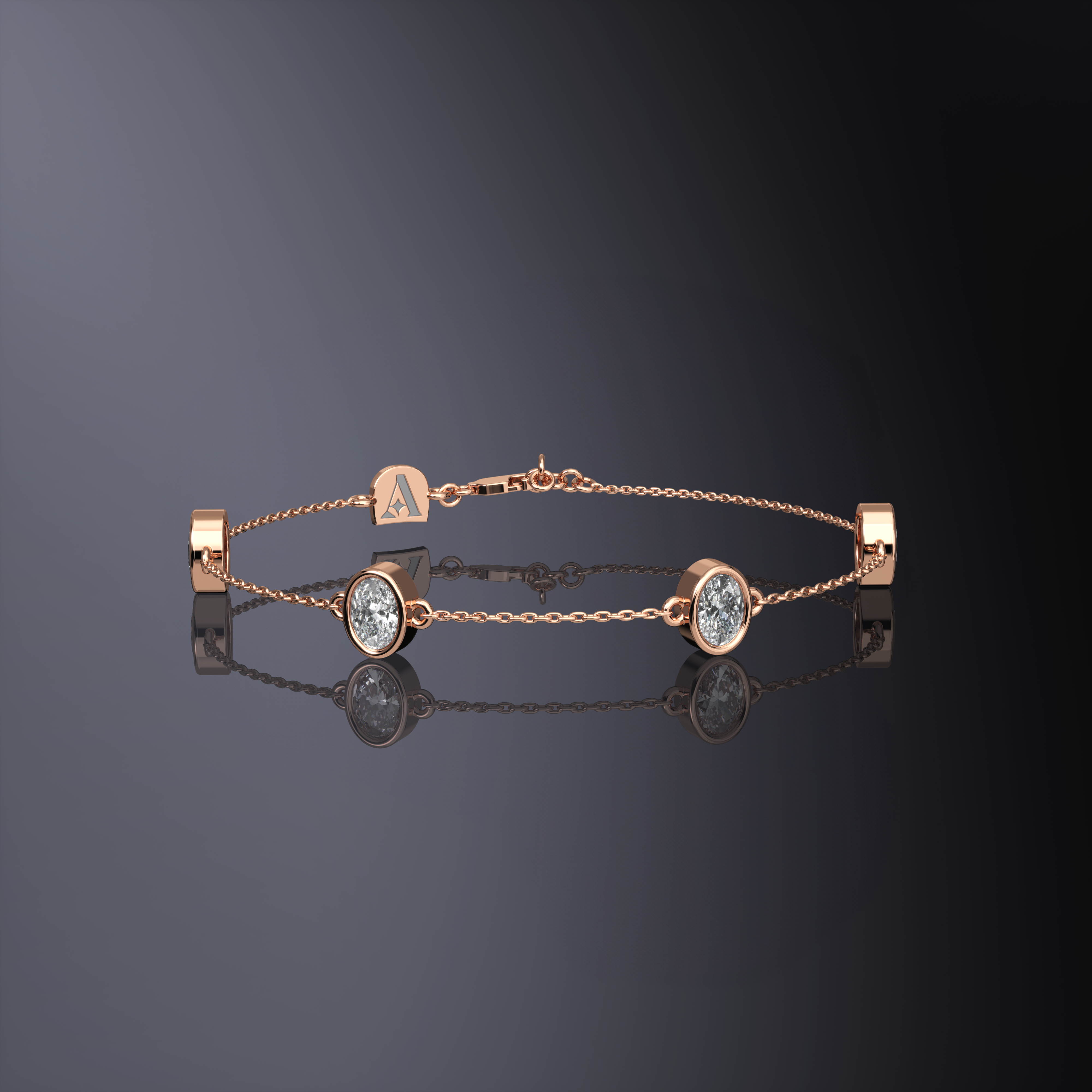 Bracelet chaîne quatre pierres taille ovale en or blanc