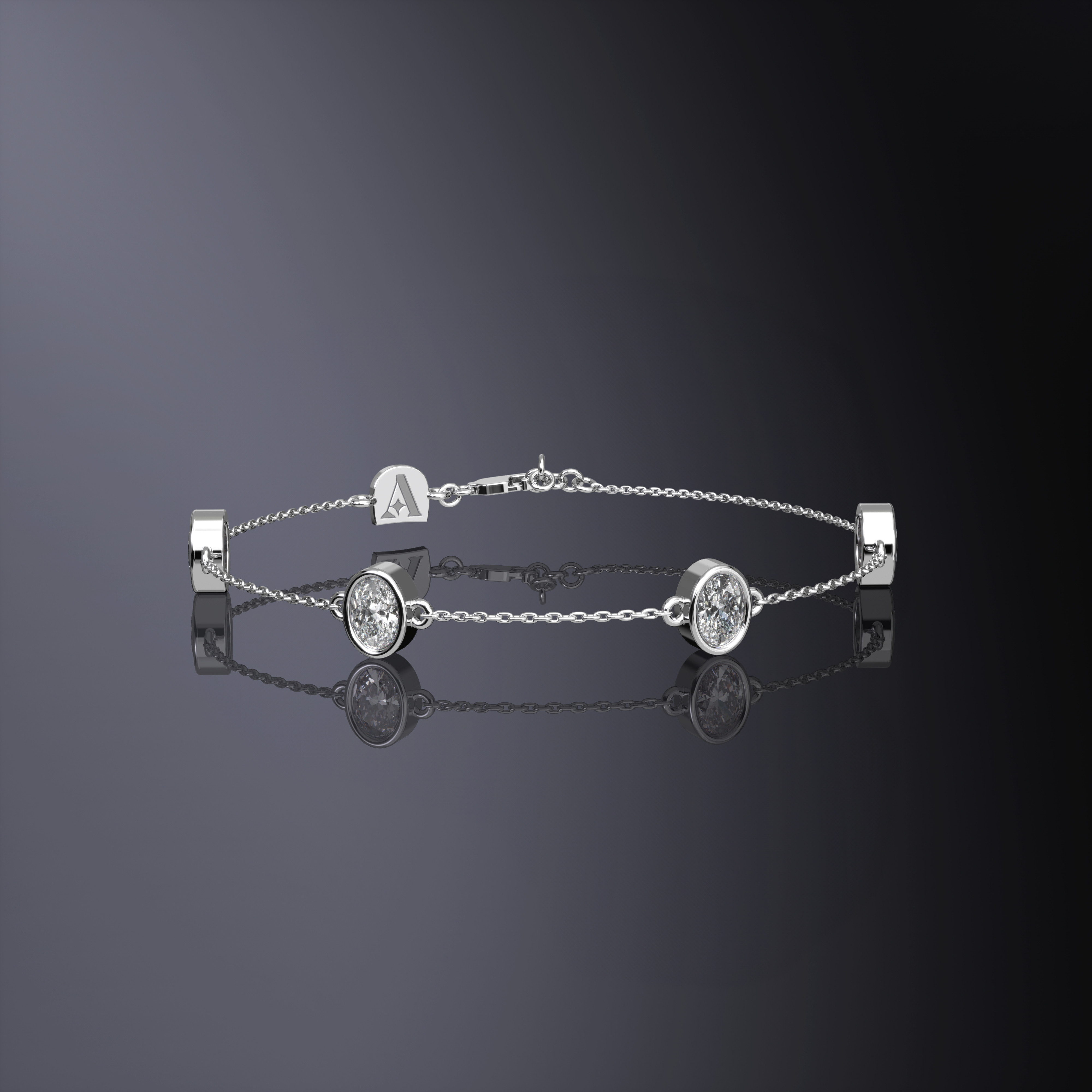 Bracelet chaîne quatre pierres taille ovale en or blanc