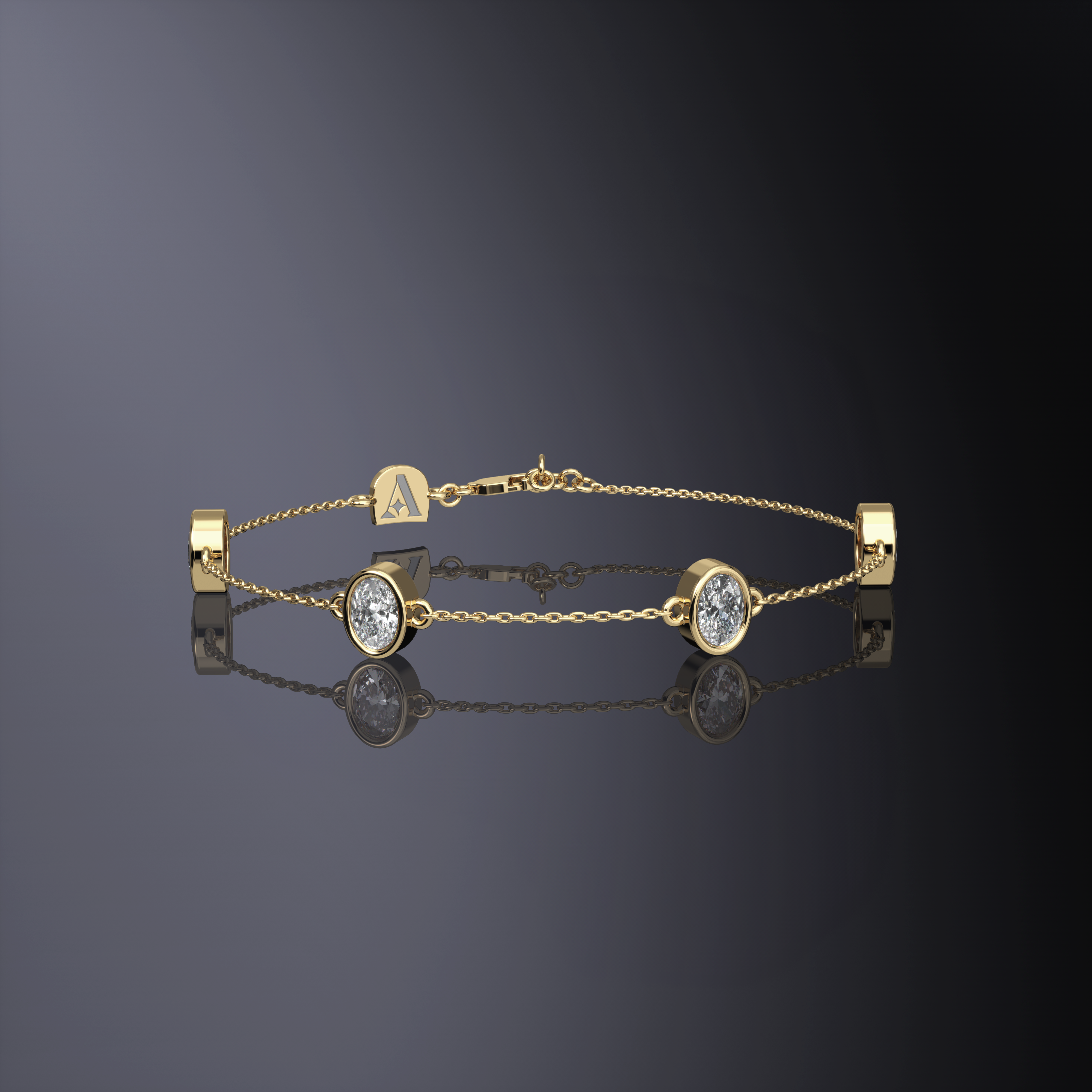 Bracelet chaîne quatre pierres taille ovale en or blanc