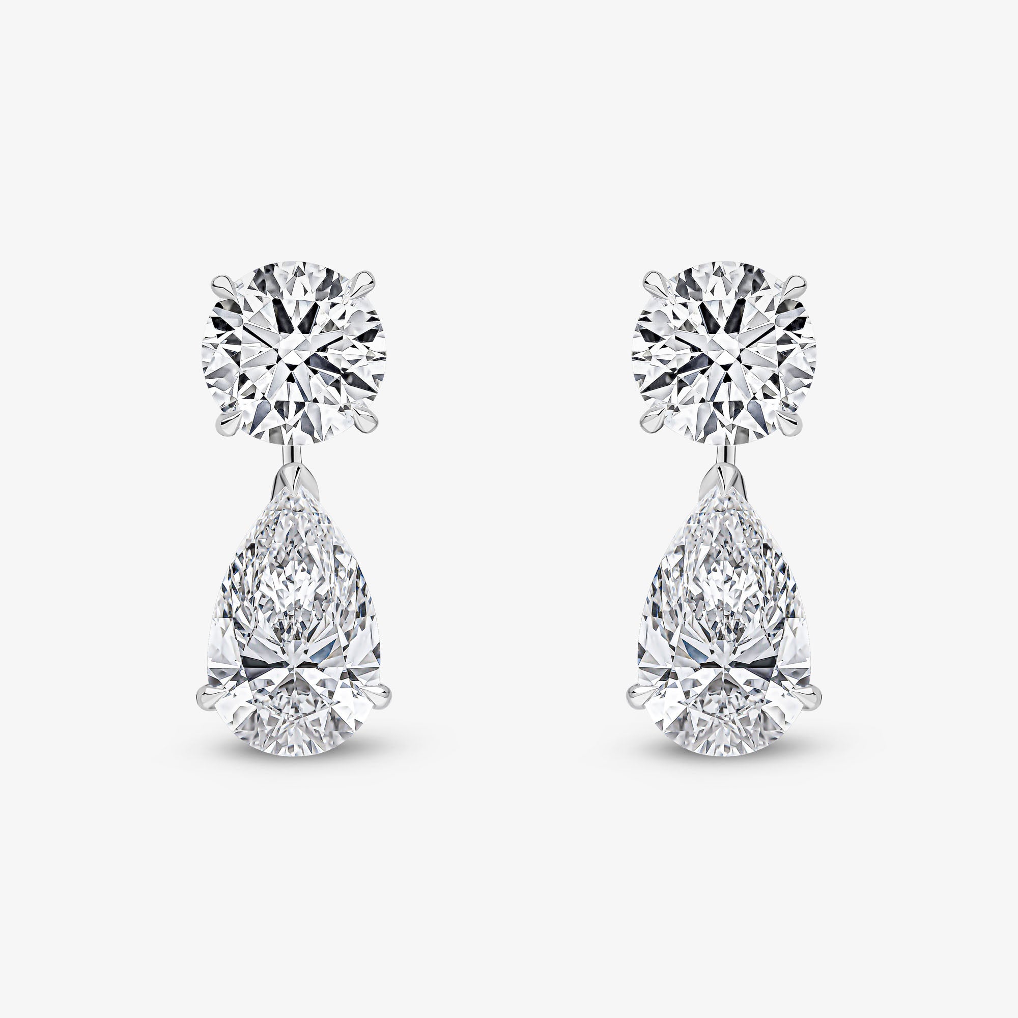 Boucles d'oreilles pendantes détachables avec diamants taille brillant rond et poire