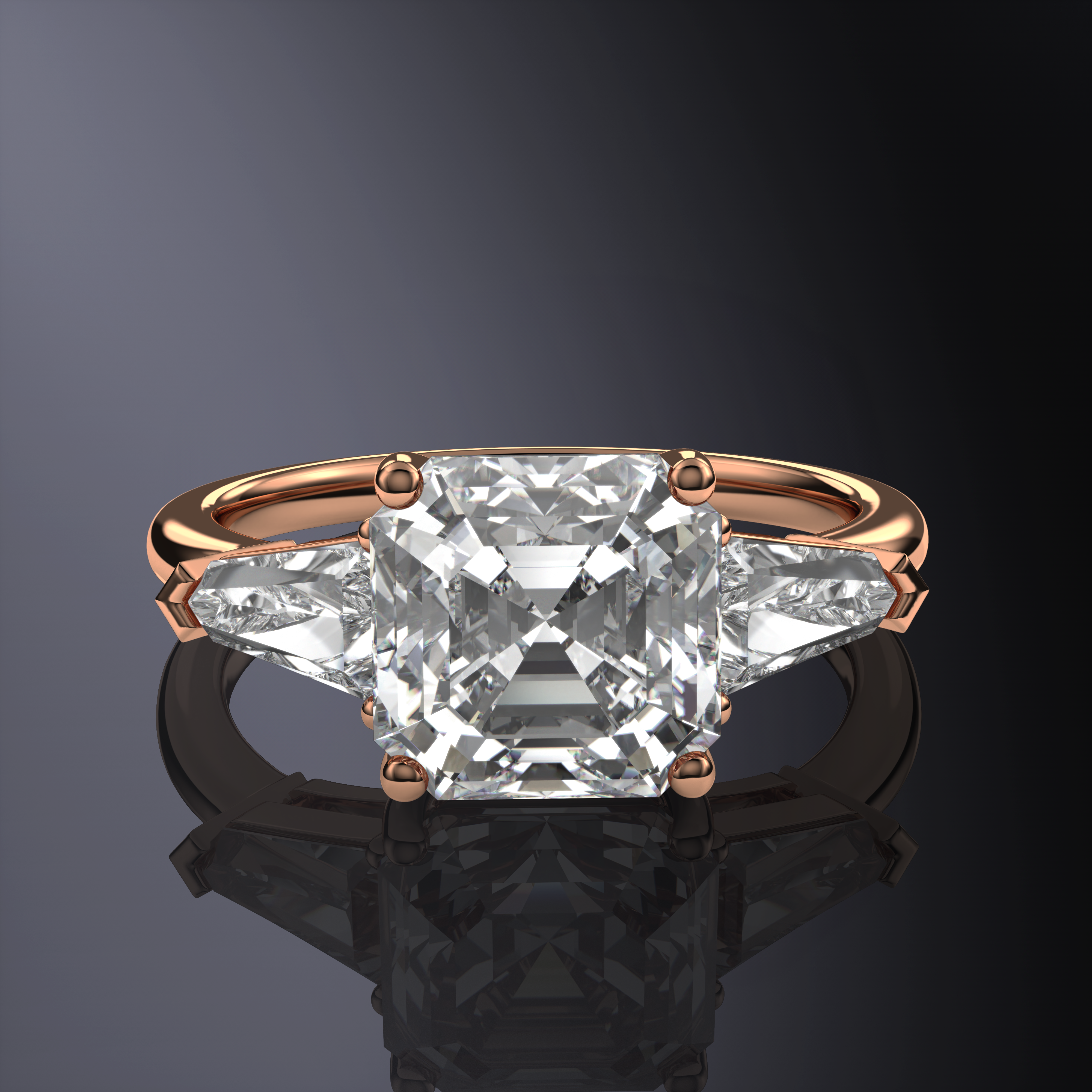 Asscher White Ring with side diamonds