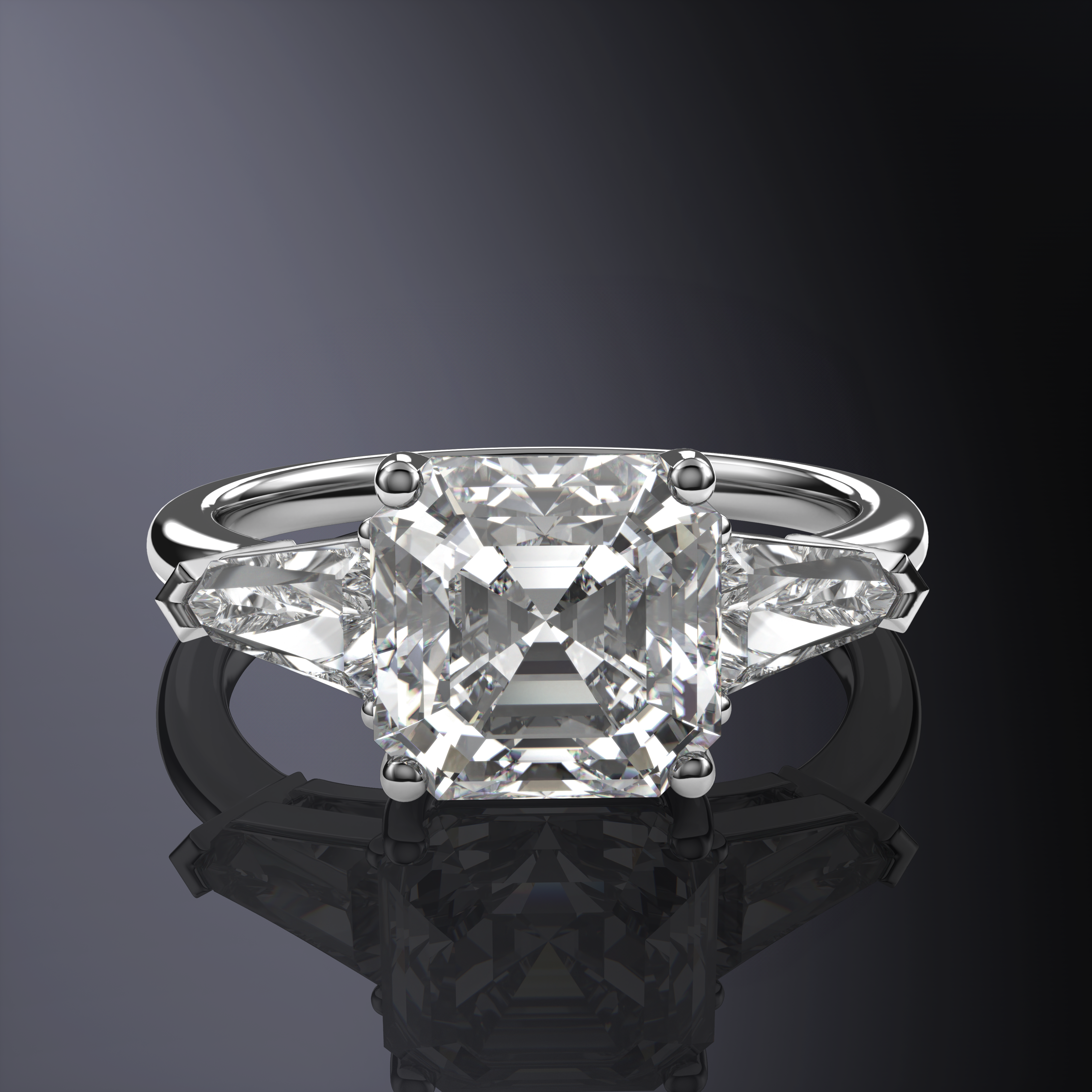 Asscher White Ring with side diamonds
