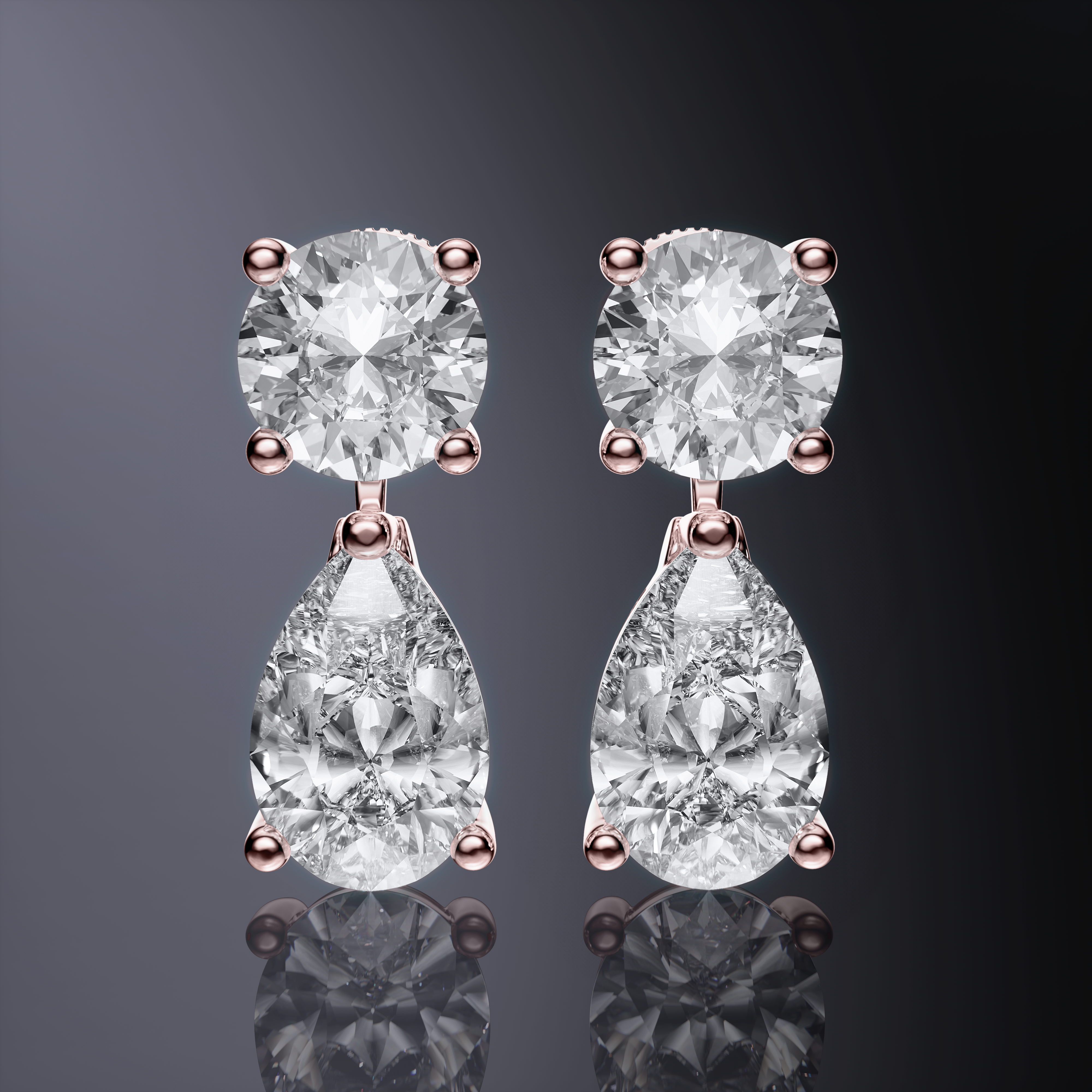 Boucles d'oreilles pendantes détachables avec diamants taille brillant rond et poire