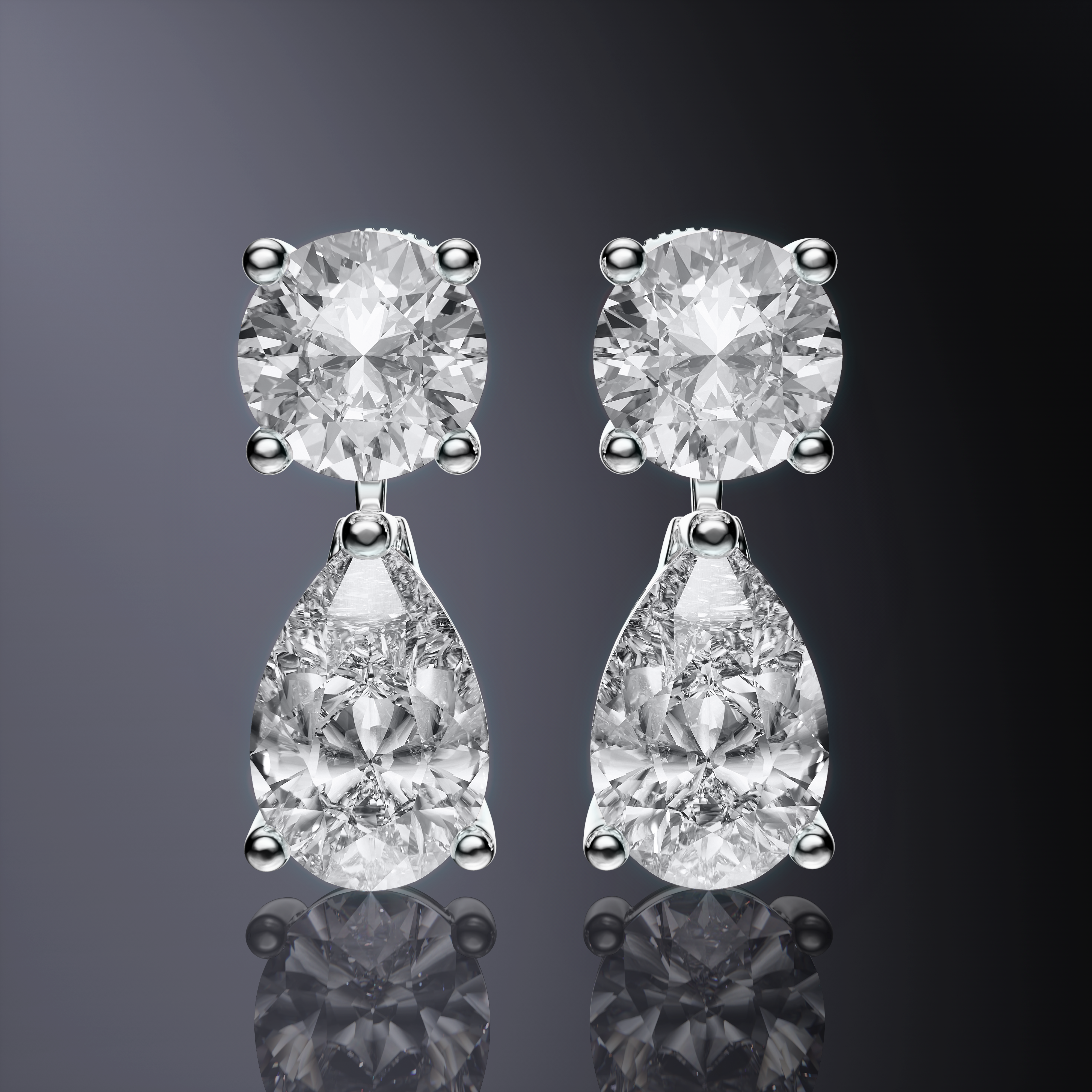 Boucles d'oreilles pendantes détachables avec diamants taille brillant rond et poire