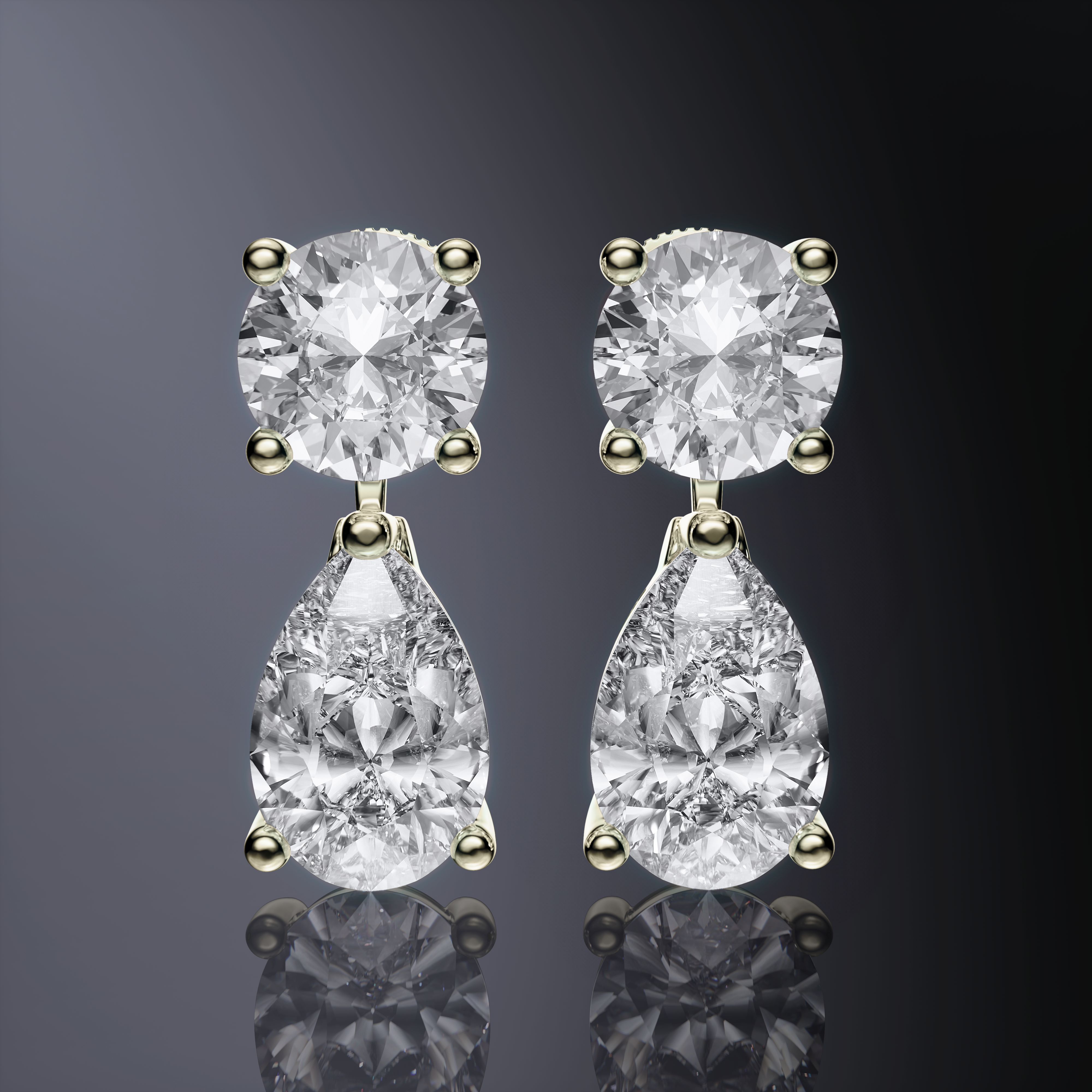 Boucles d'oreilles pendantes détachables avec diamants taille brillant rond et poire