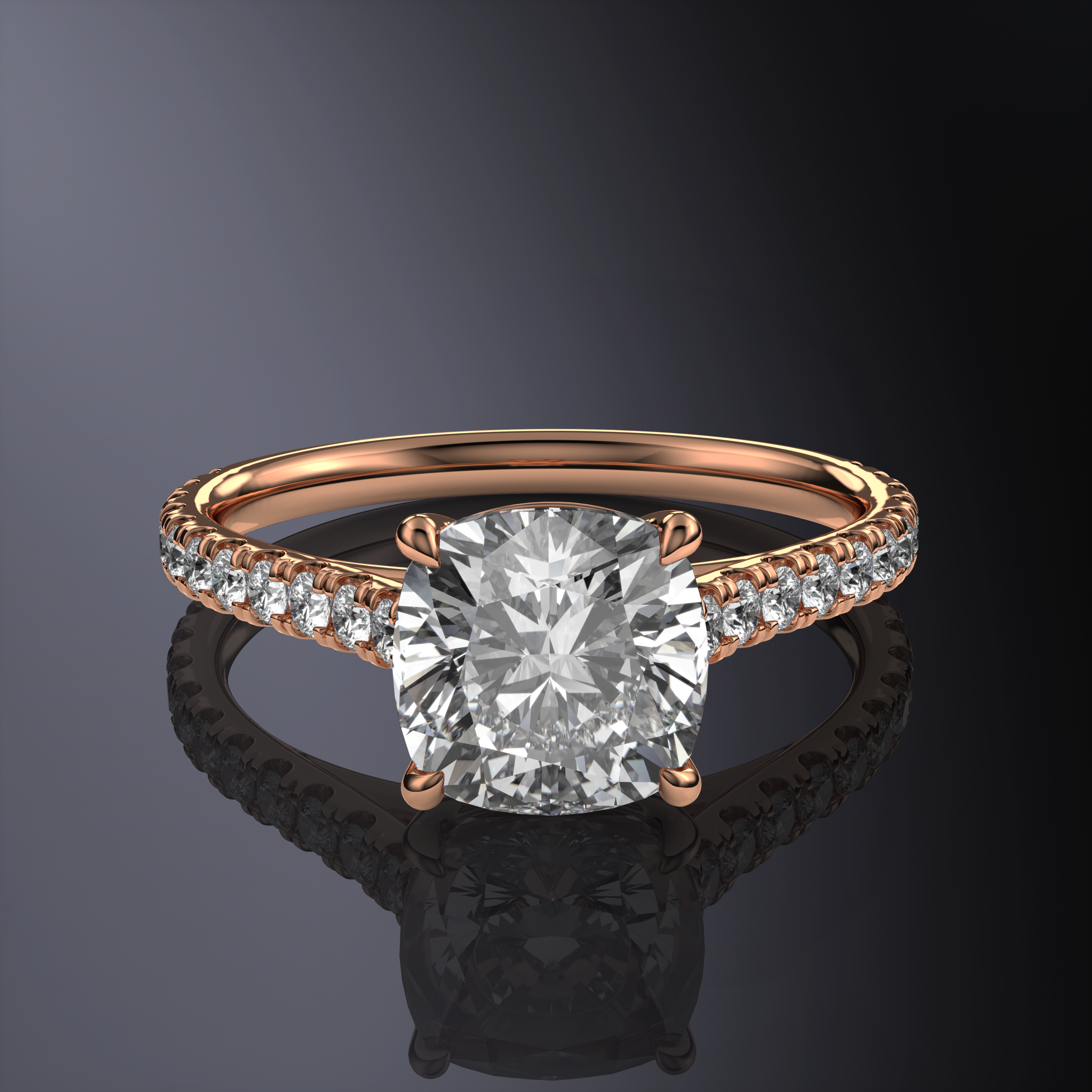 Cushion White Ring with Pave