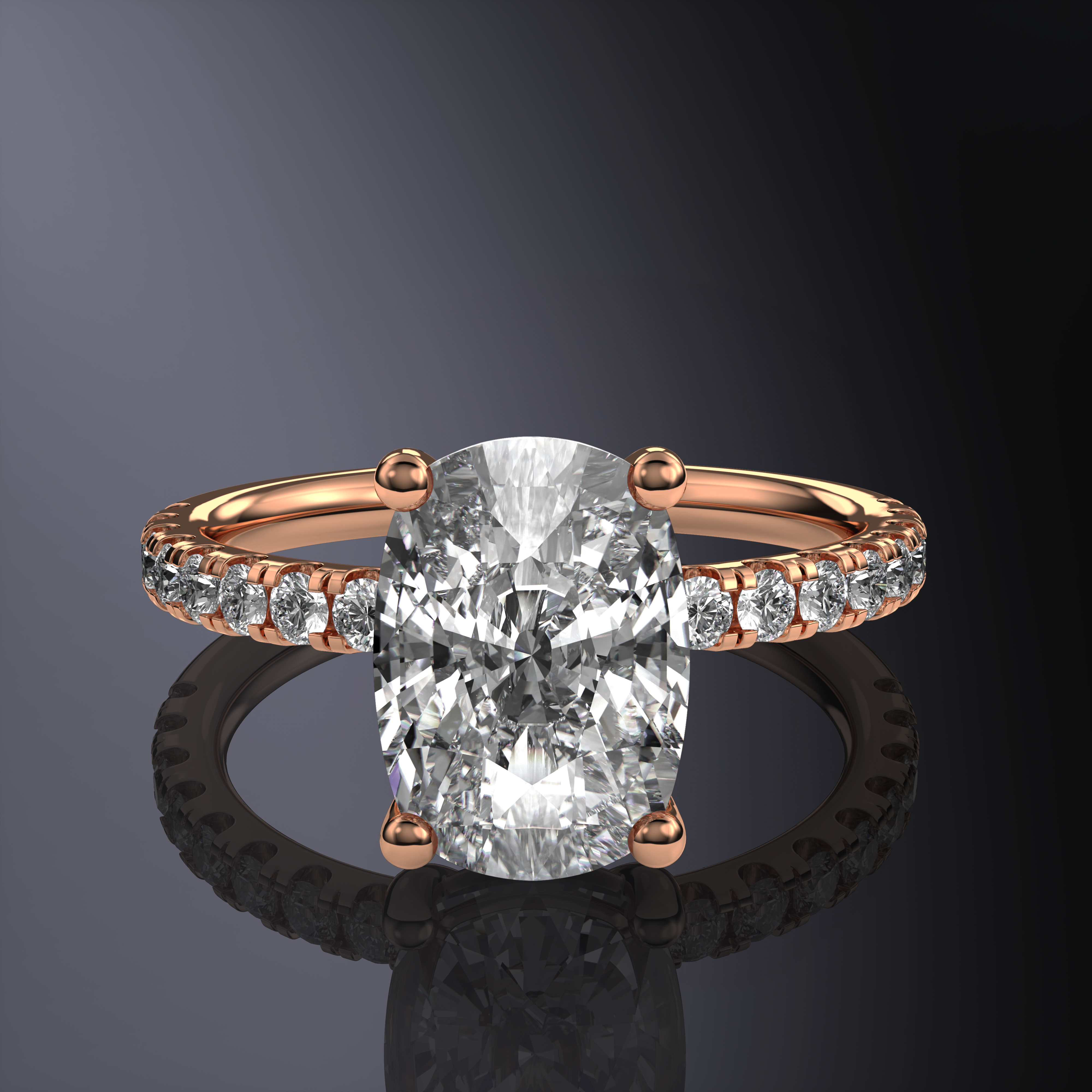 Elongated Cushion White Ring with Pave