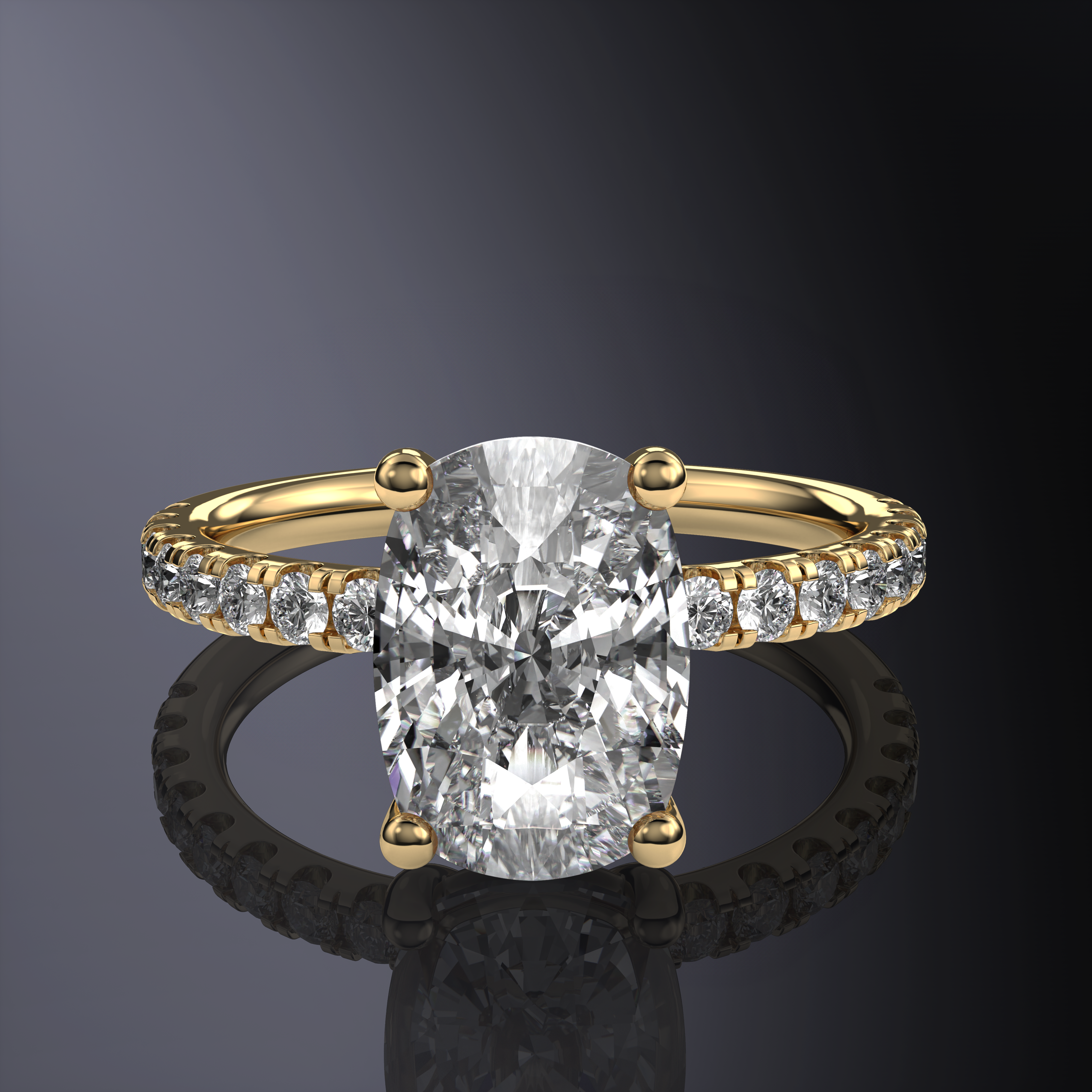 Elongated Cushion White Ring with Pave