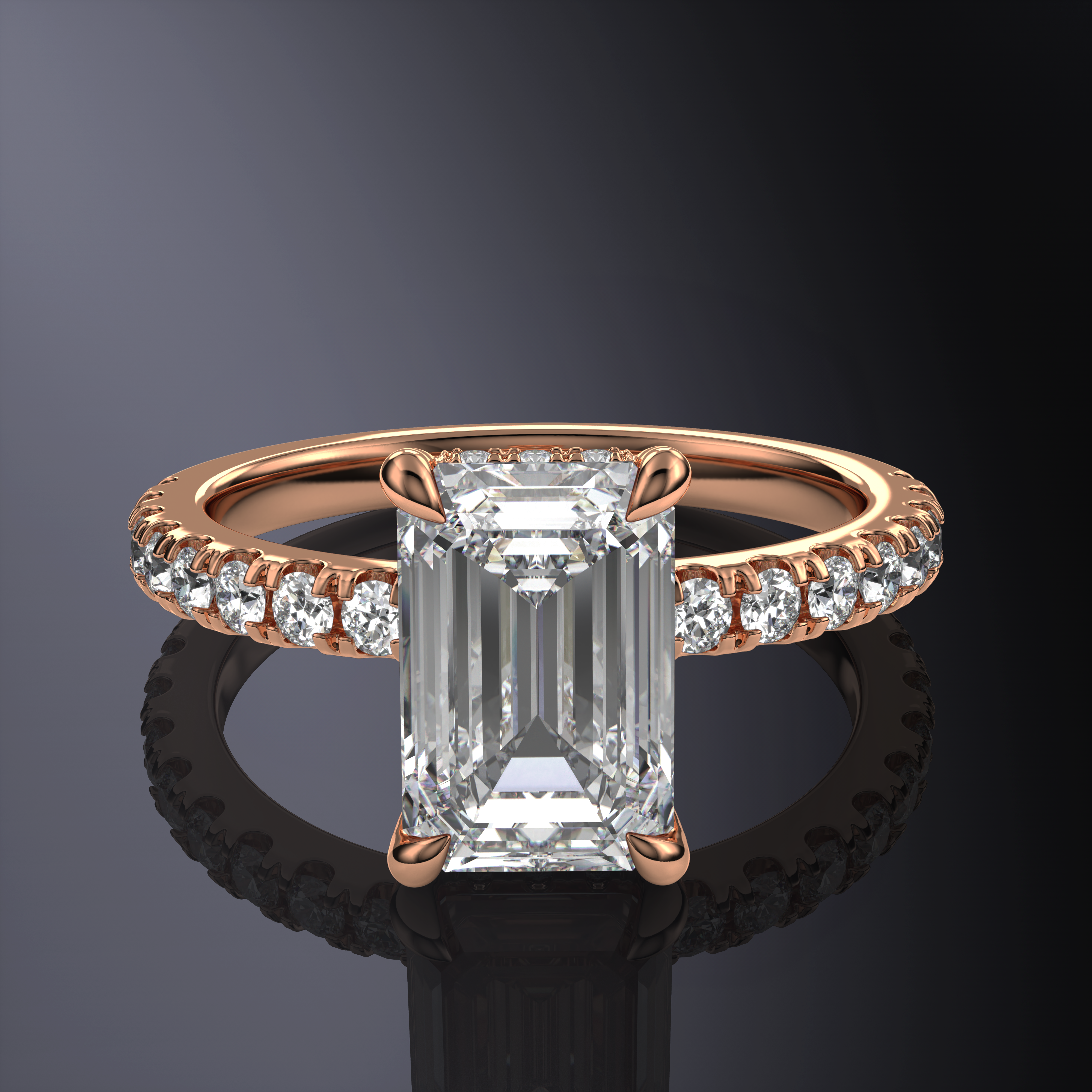 Emerald Hidden Halo Yellow Ring with Pavé Band