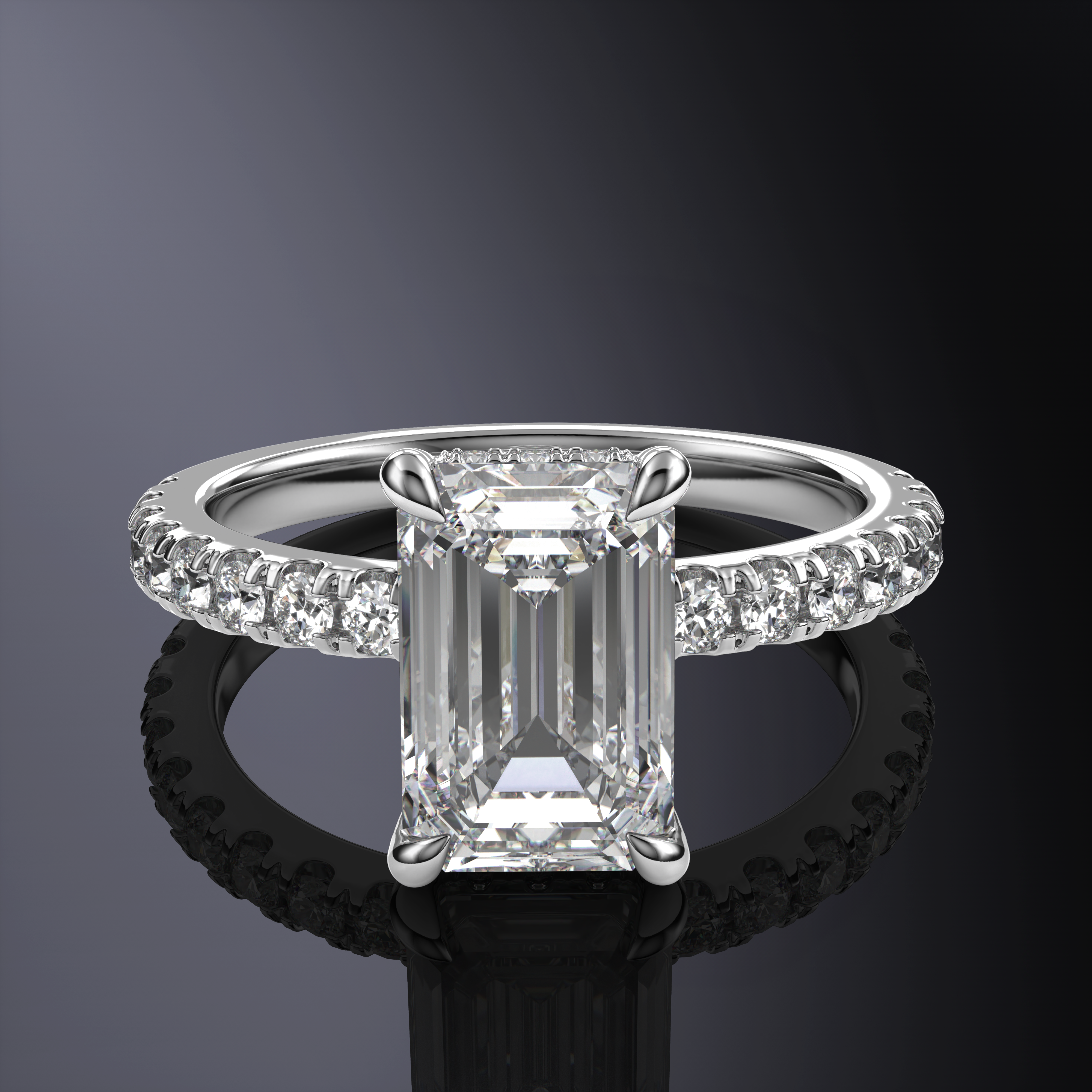 Emerald Hidden Halo Yellow Ring with Pavé Band