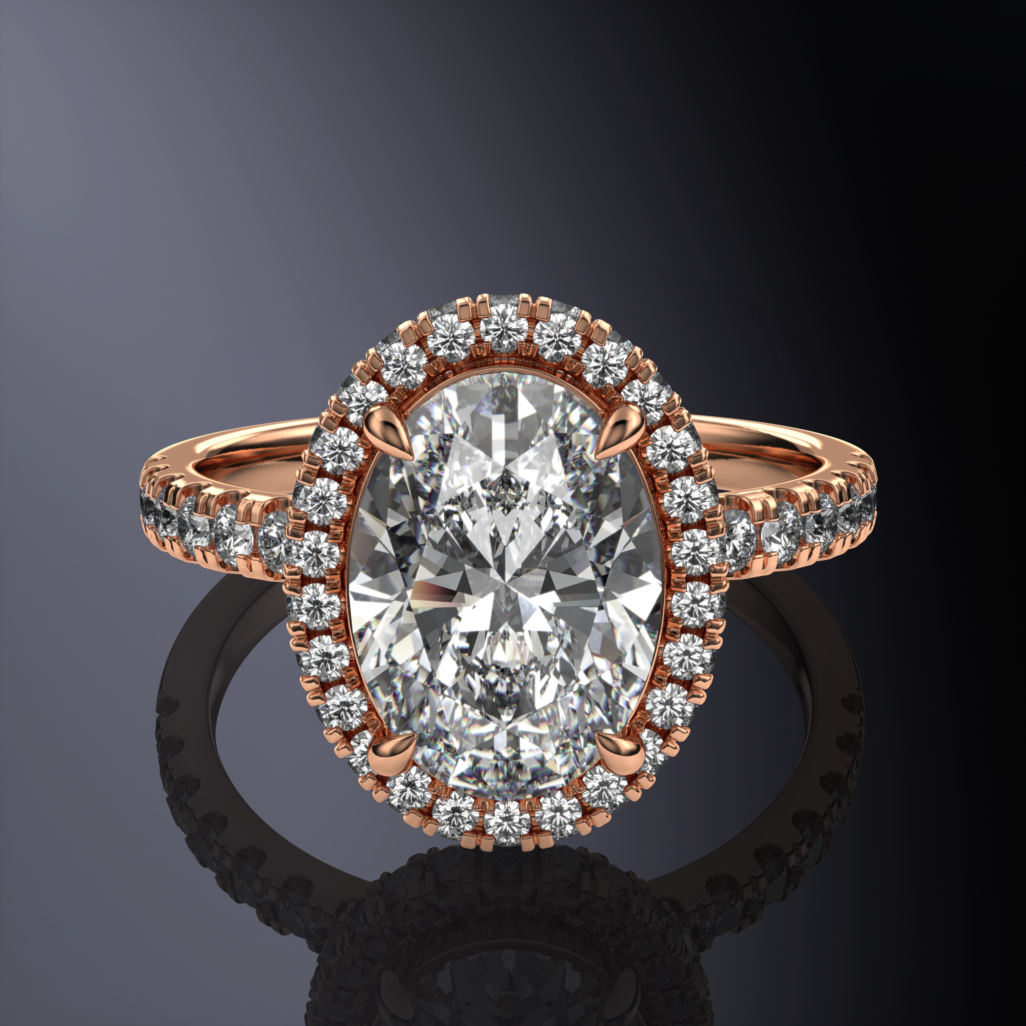 Oval Halo Yellow Ring with Hidden Halo and Pavé Band