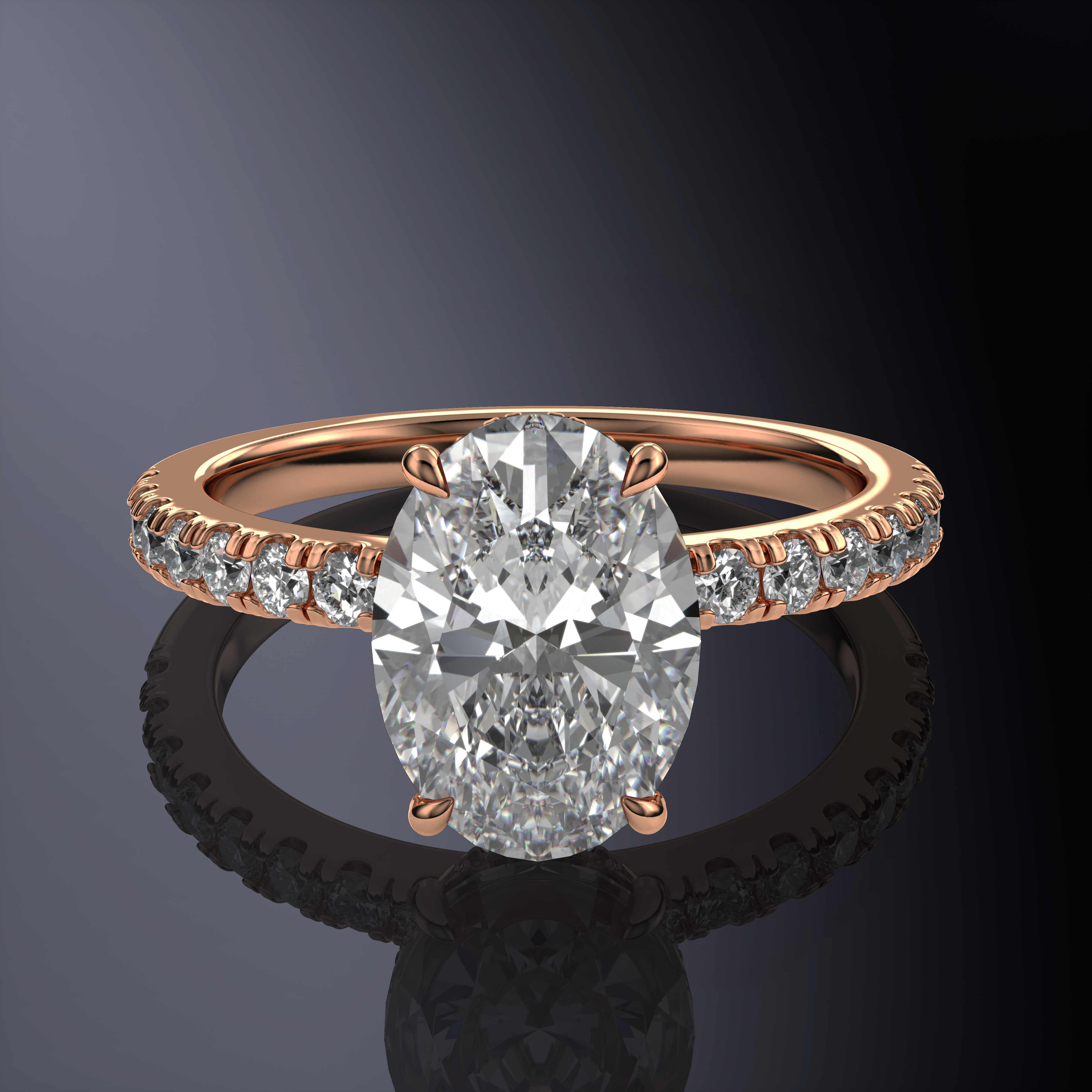 Oval Hidden Halo Yellow Ring with pave on band