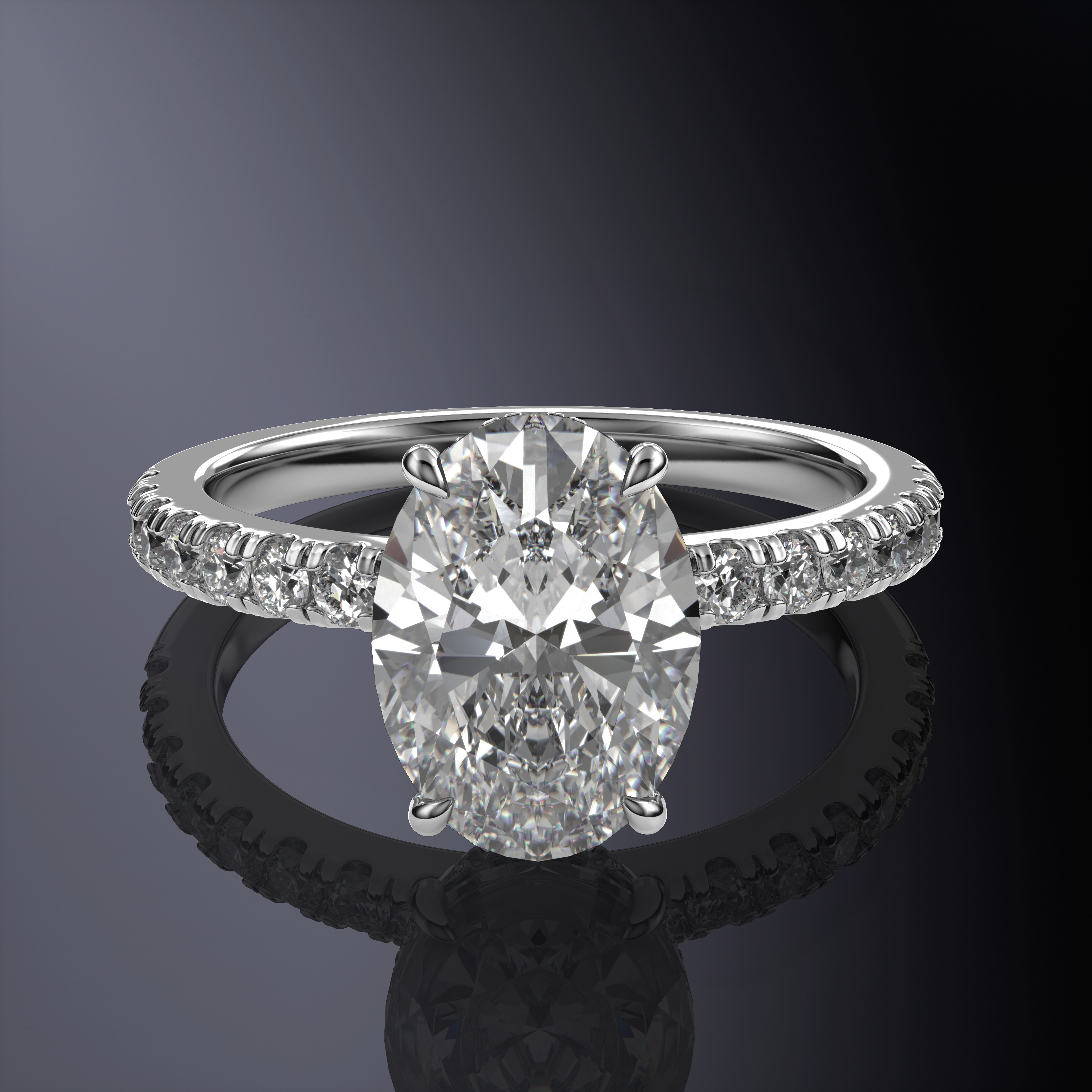 Oval Hidden Halo Yellow Ring with pave on band