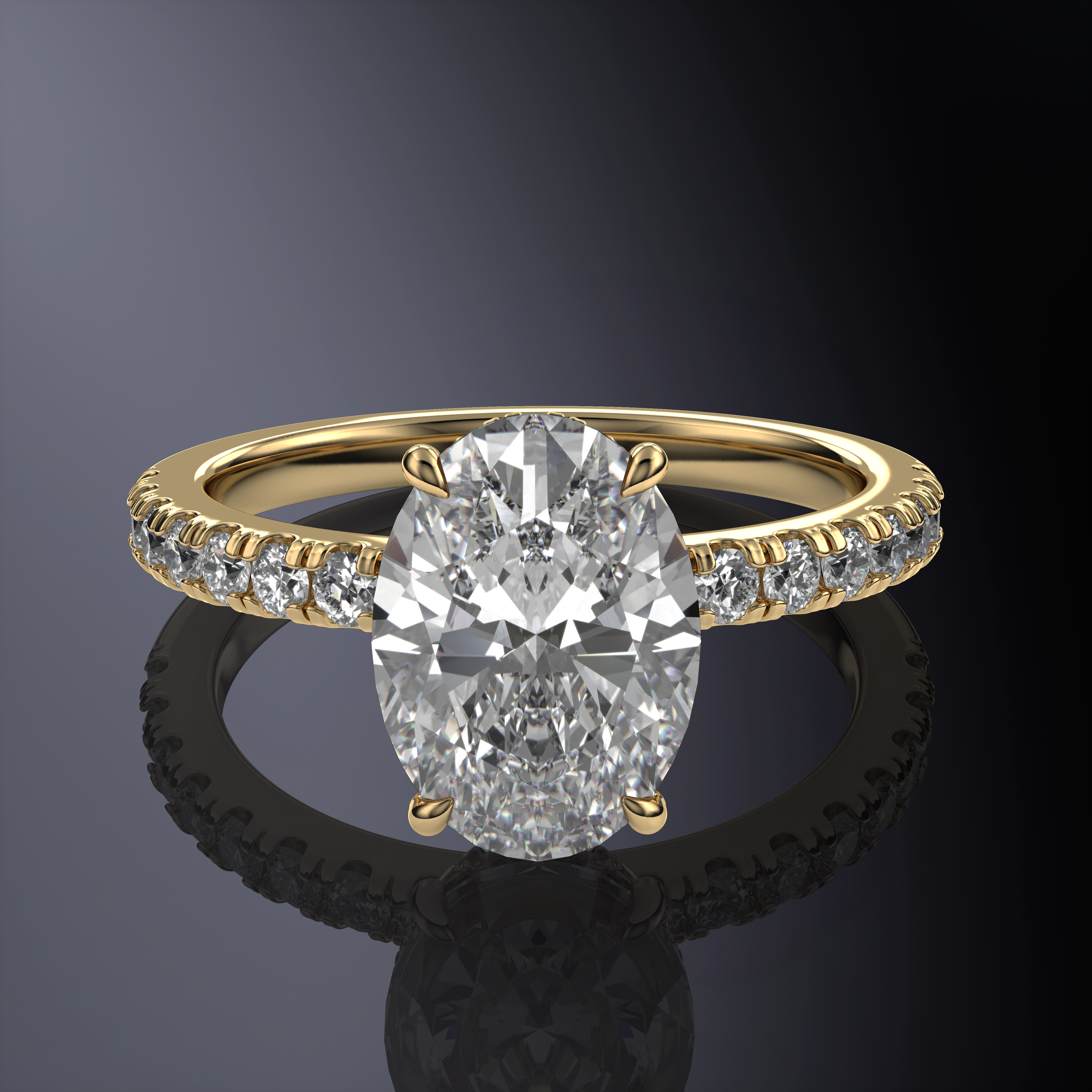 Oval Hidden Halo Yellow Ring with pave on band