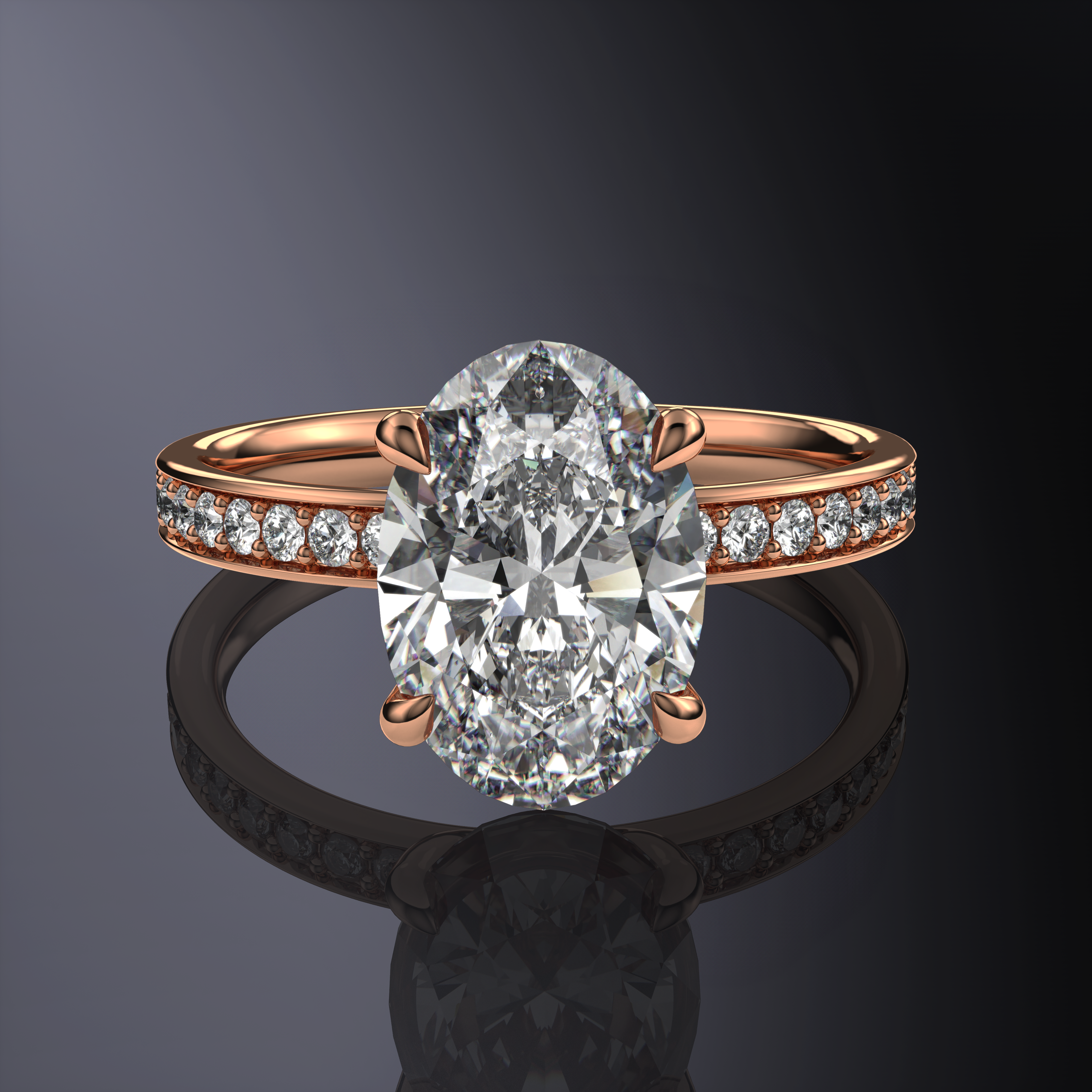 Oval Pavé Solitaire White Ring