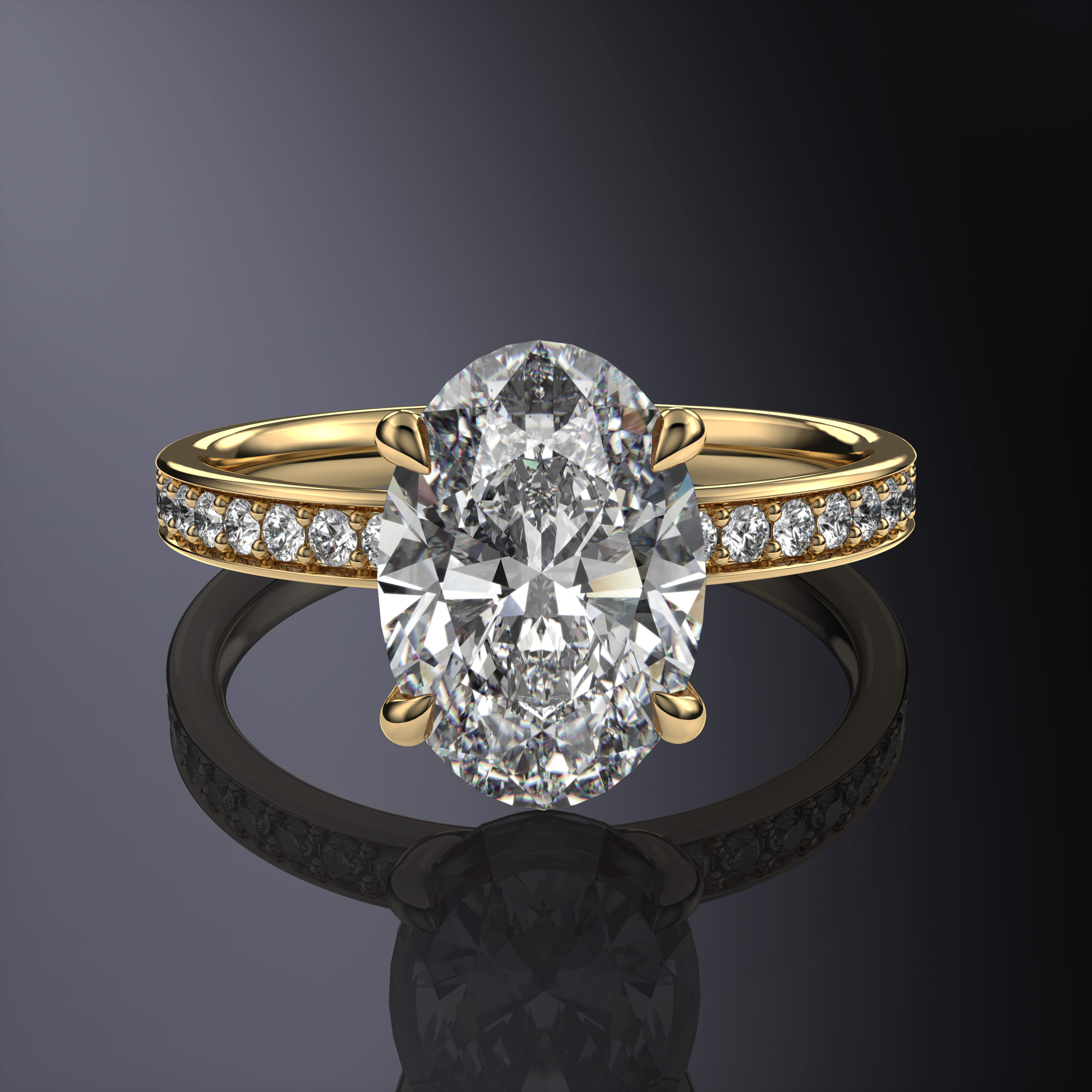 Oval Pavé Solitaire White Ring