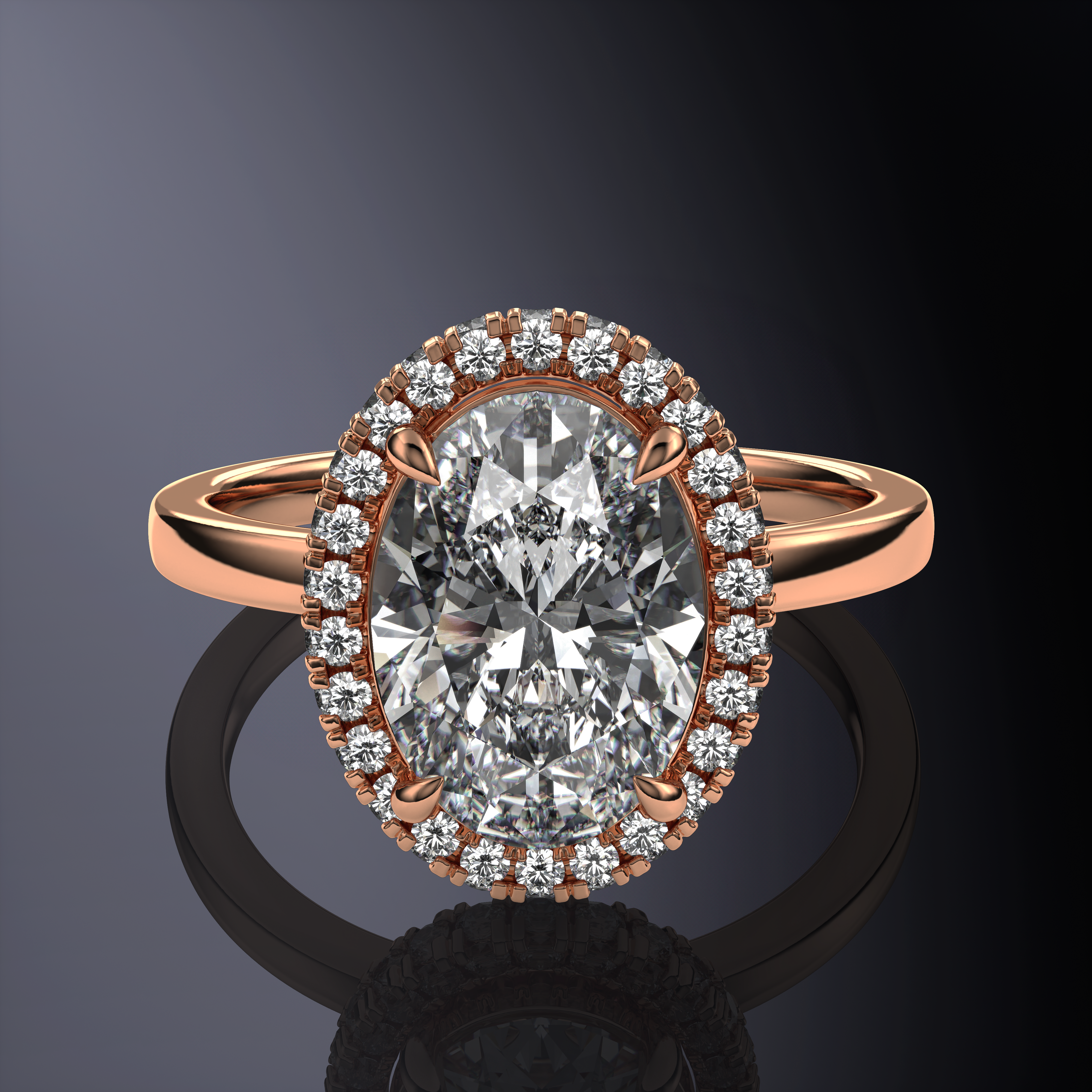 Oval Solitaire Halo Yellow Ring with Hidden Halo