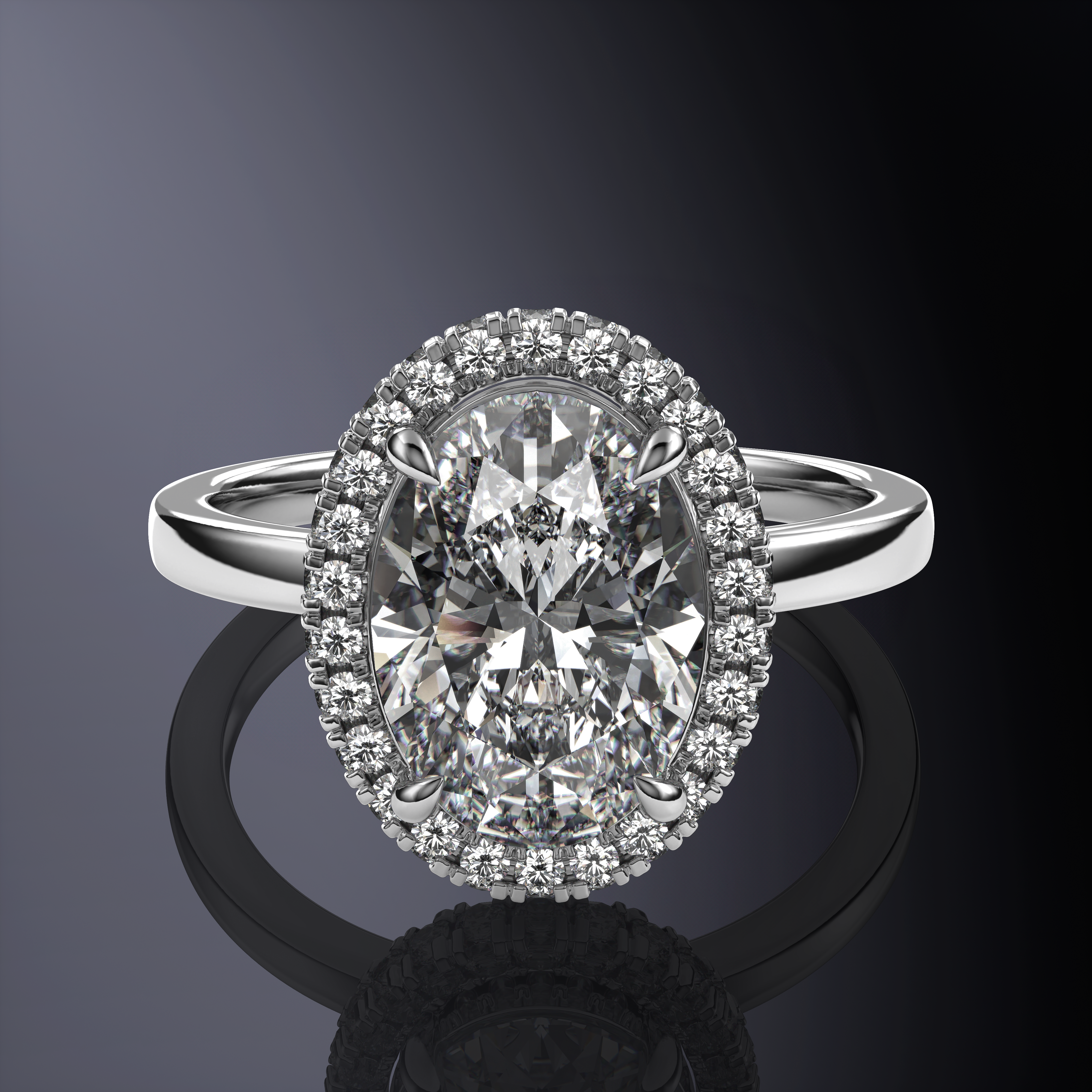 Oval Solitaire Halo Yellow Ring with Hidden Halo