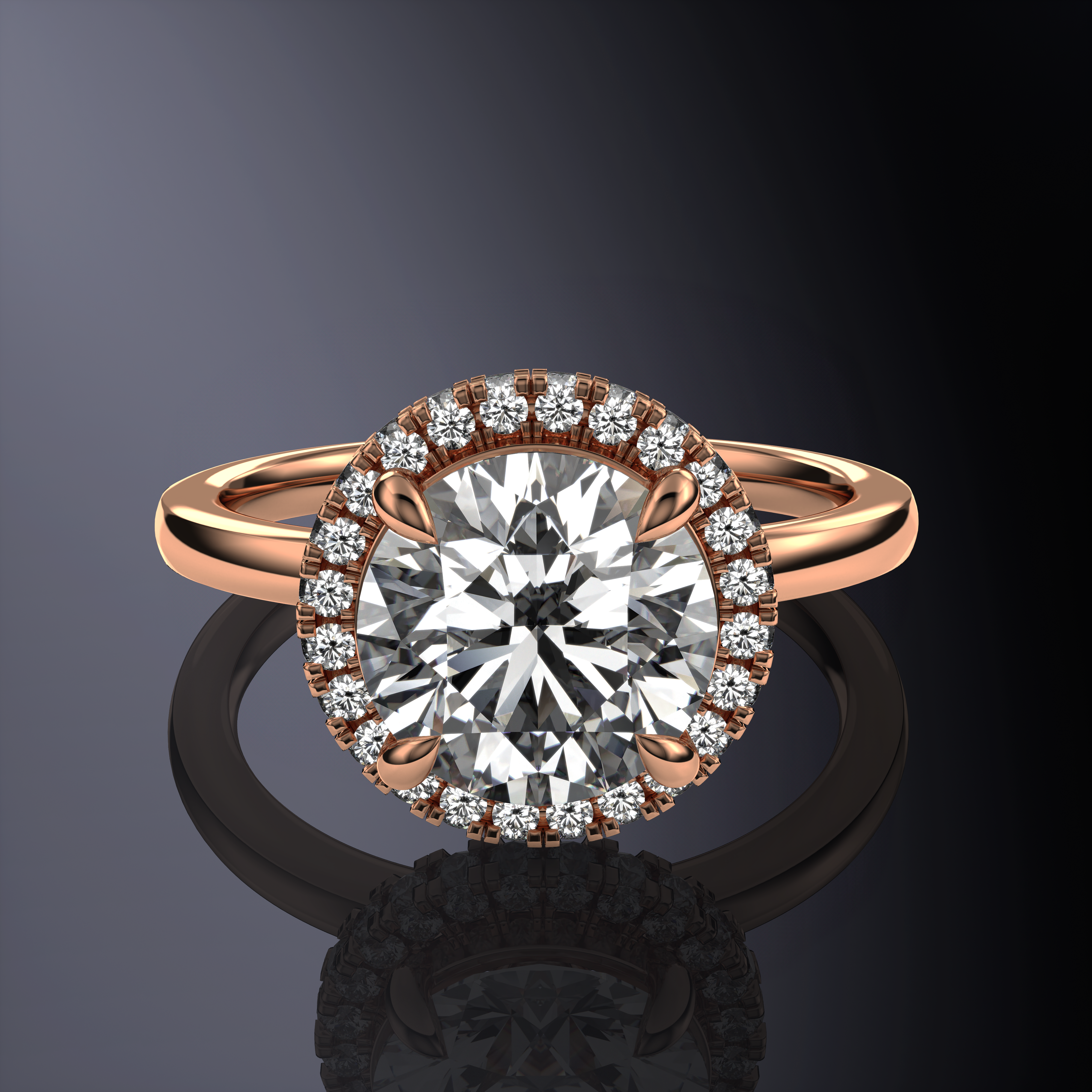Round Solitaire Halo Ring with Hidden Halo