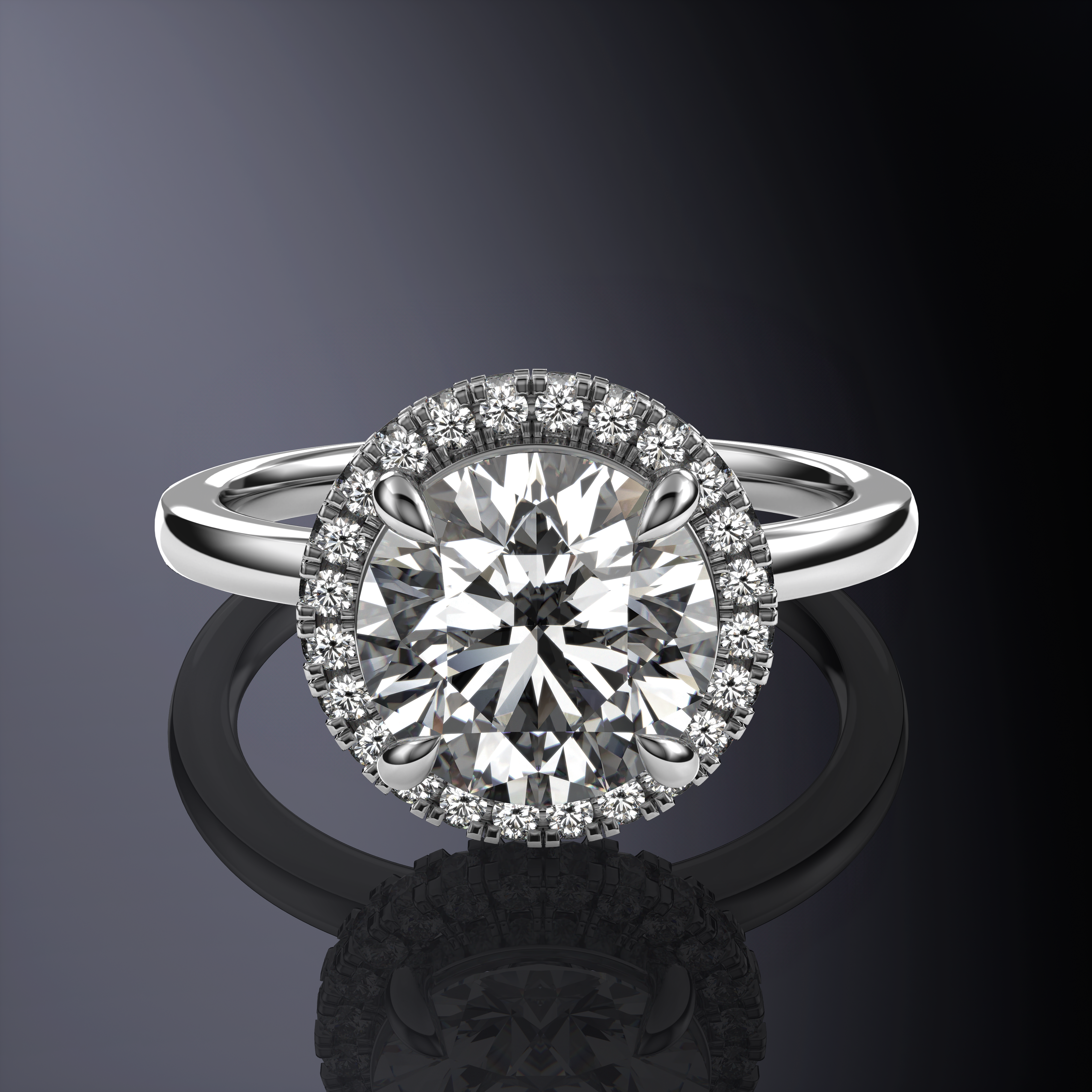 Round Solitaire Halo Ring with Hidden Halo