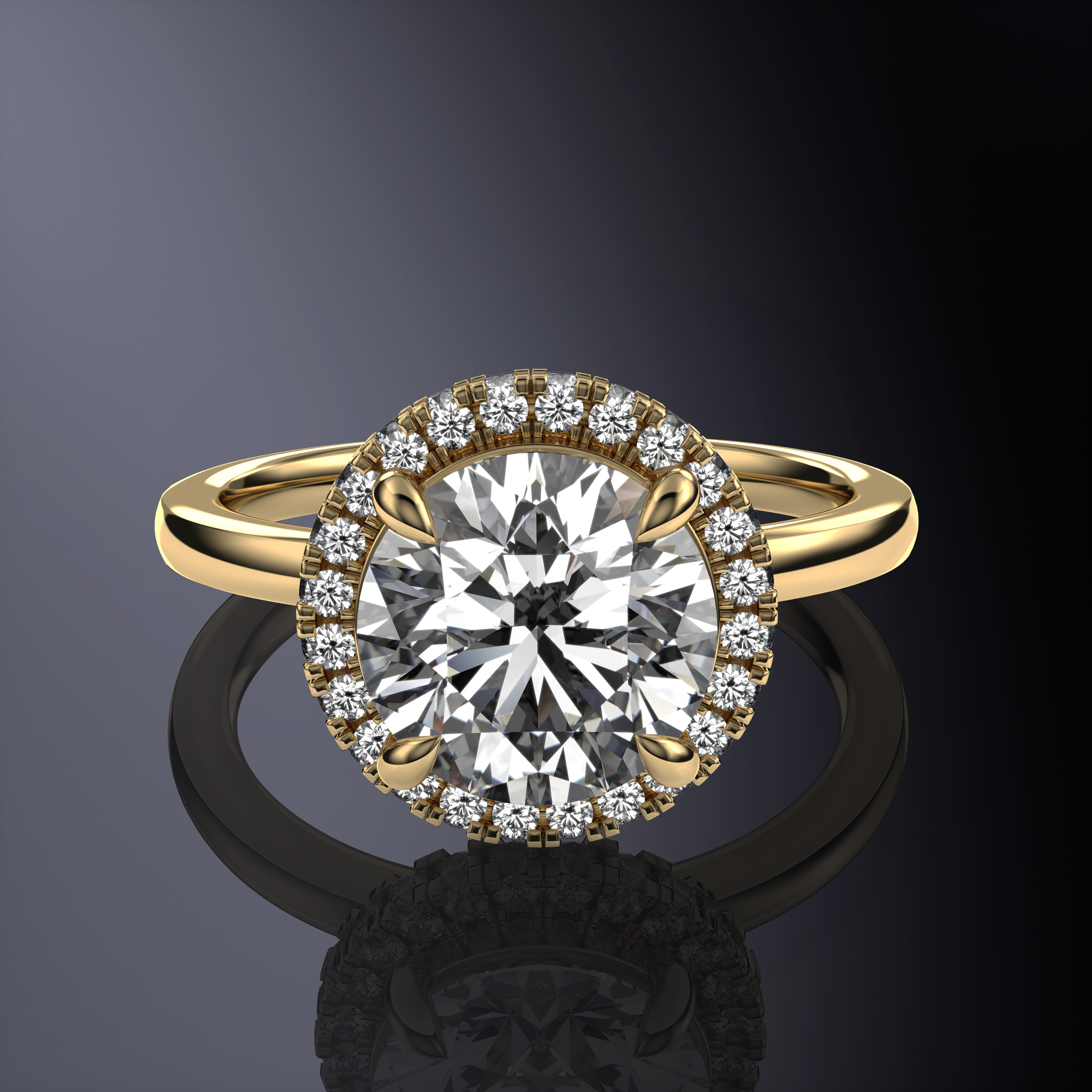 Round Solitaire Halo Ring with Hidden Halo