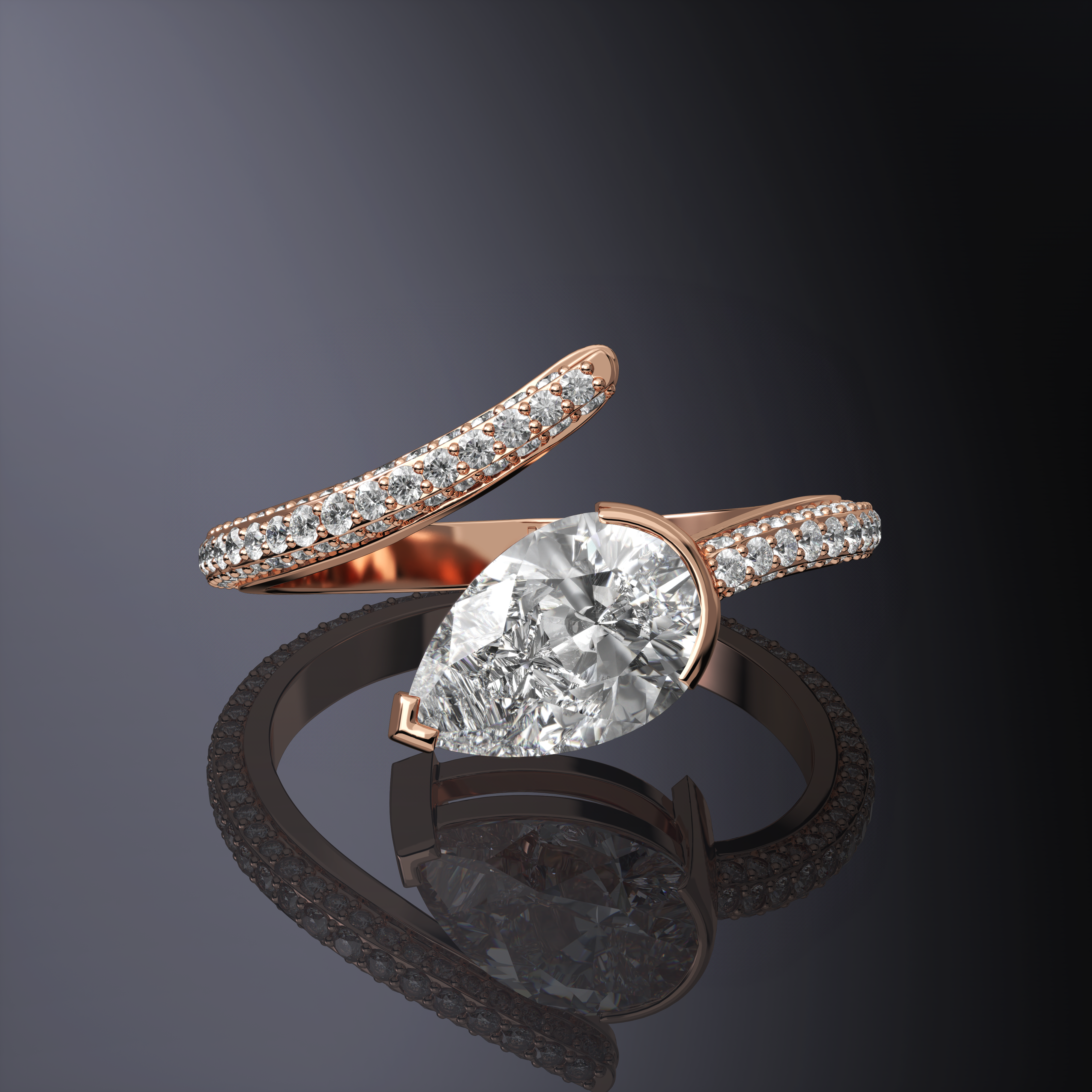Bague pavée diamant taille poire or blanc
