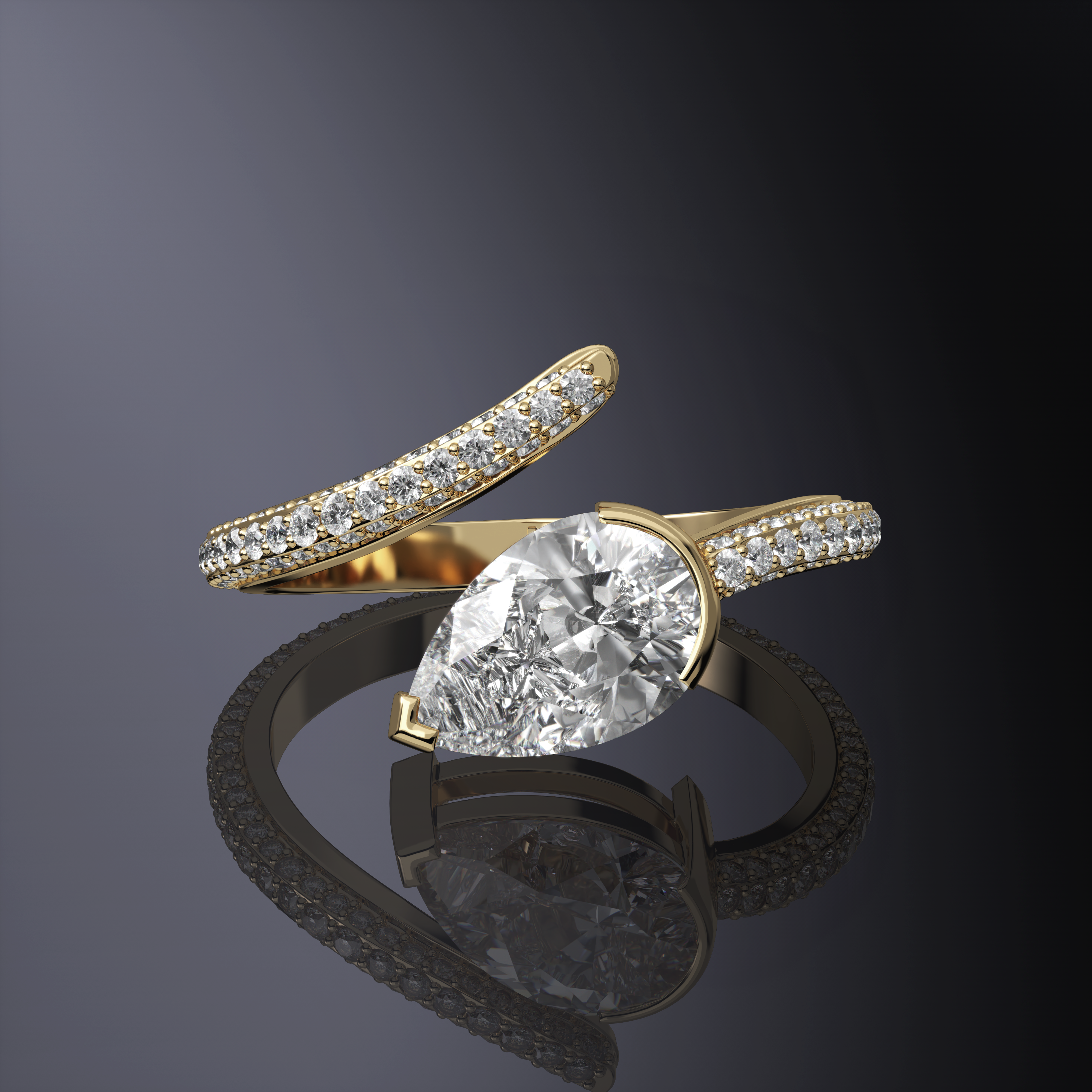 Bague pavée diamant taille poire or blanc