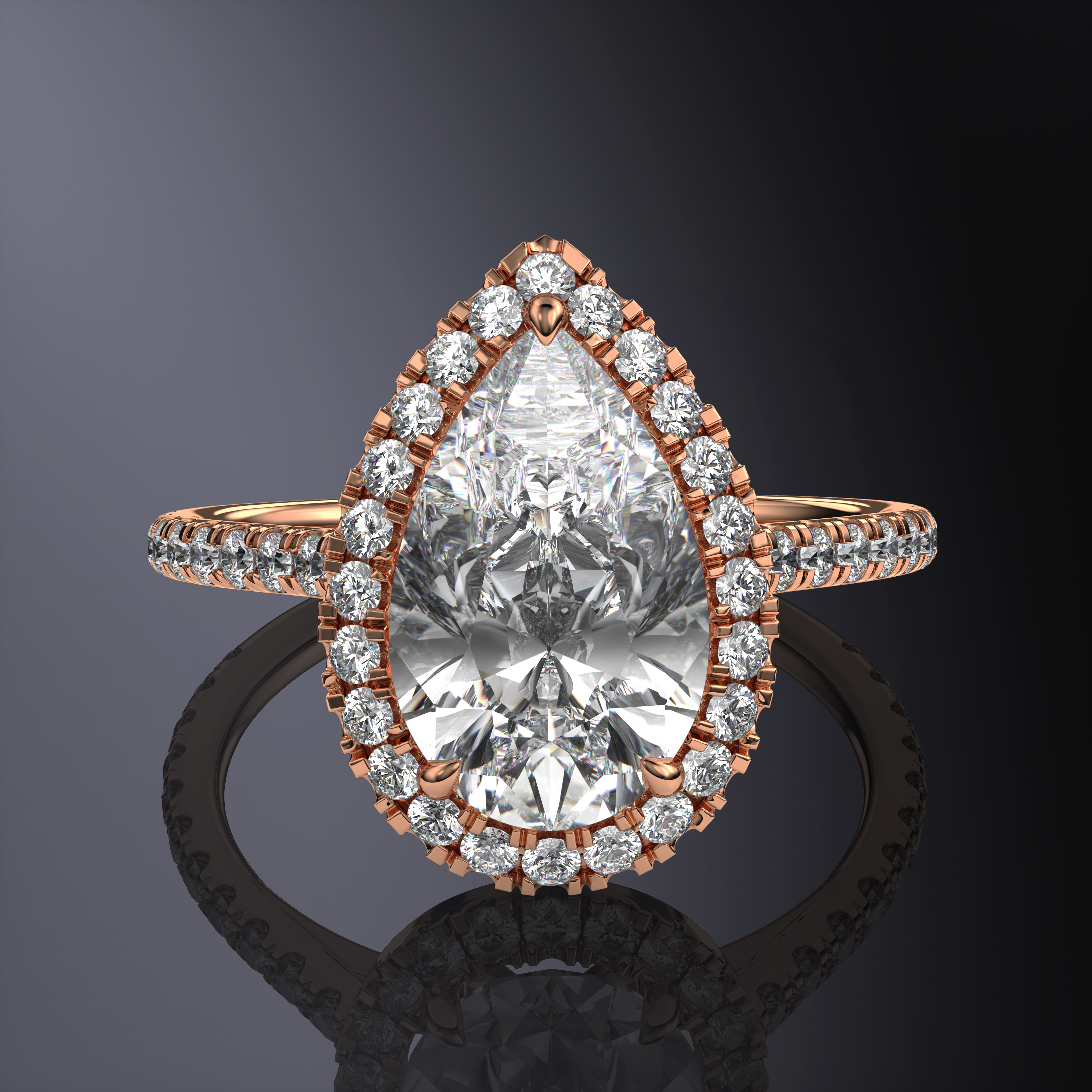 Pear Halo White Ring with Pave