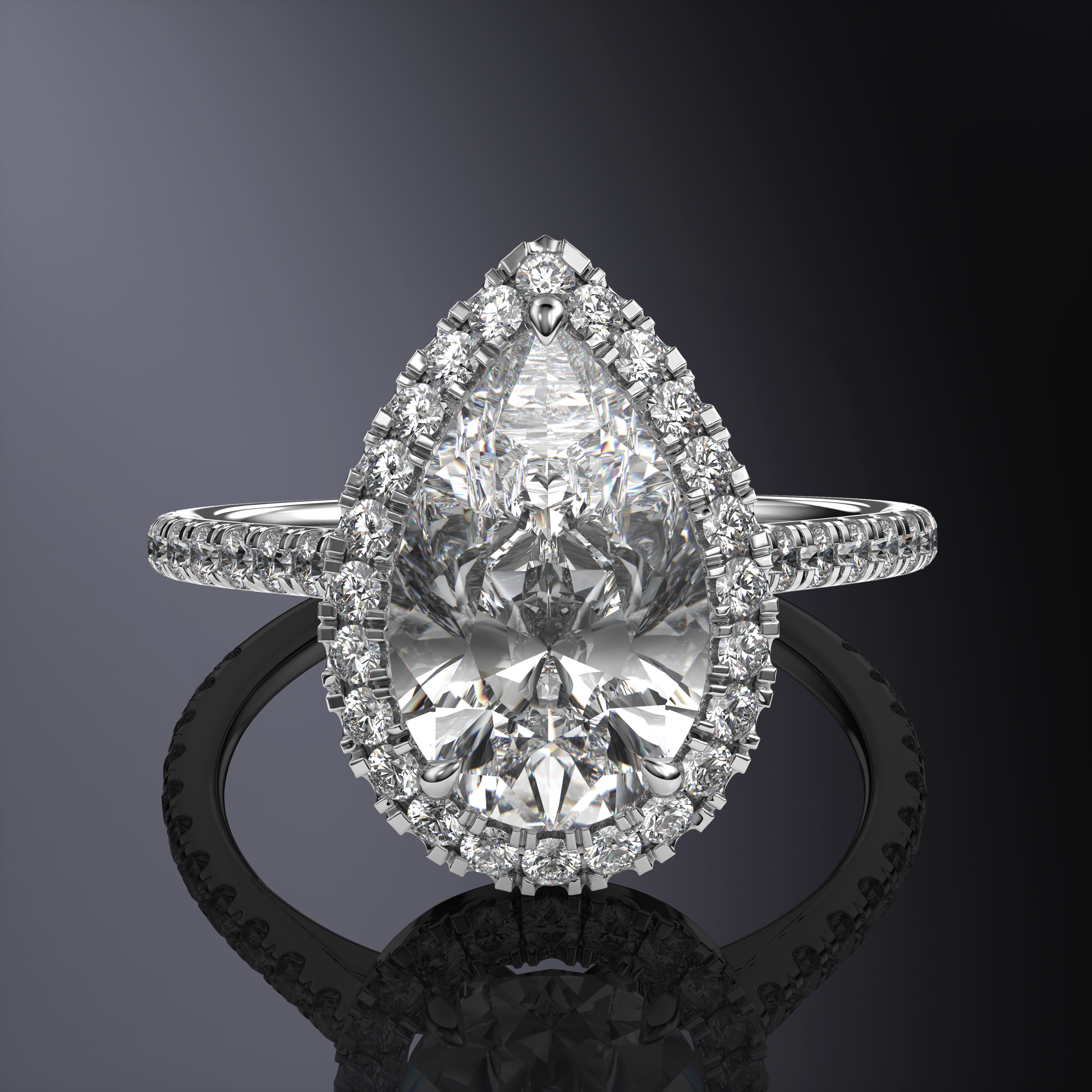 Pear Halo White Ring with Pave