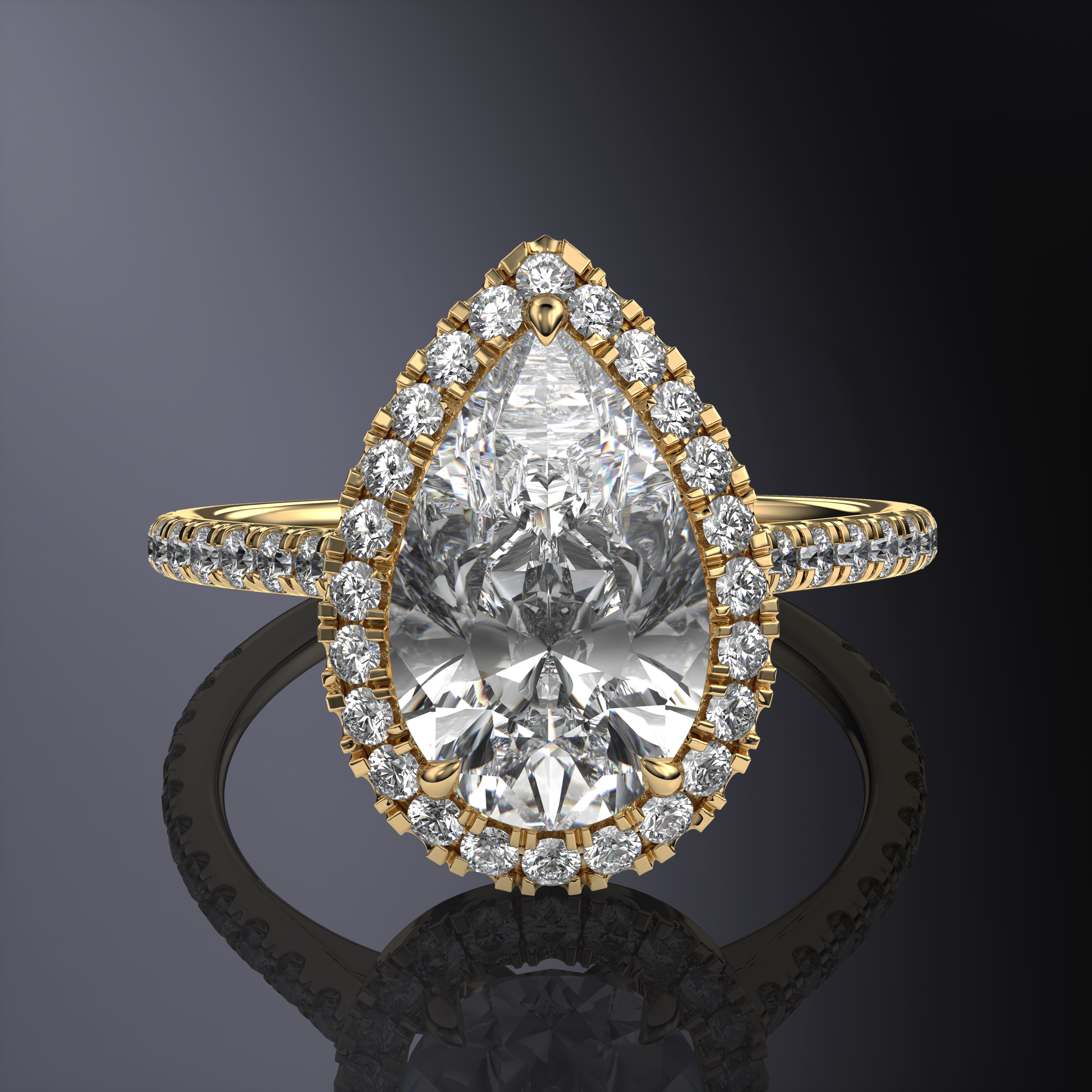 Pear Halo White Ring with Pave