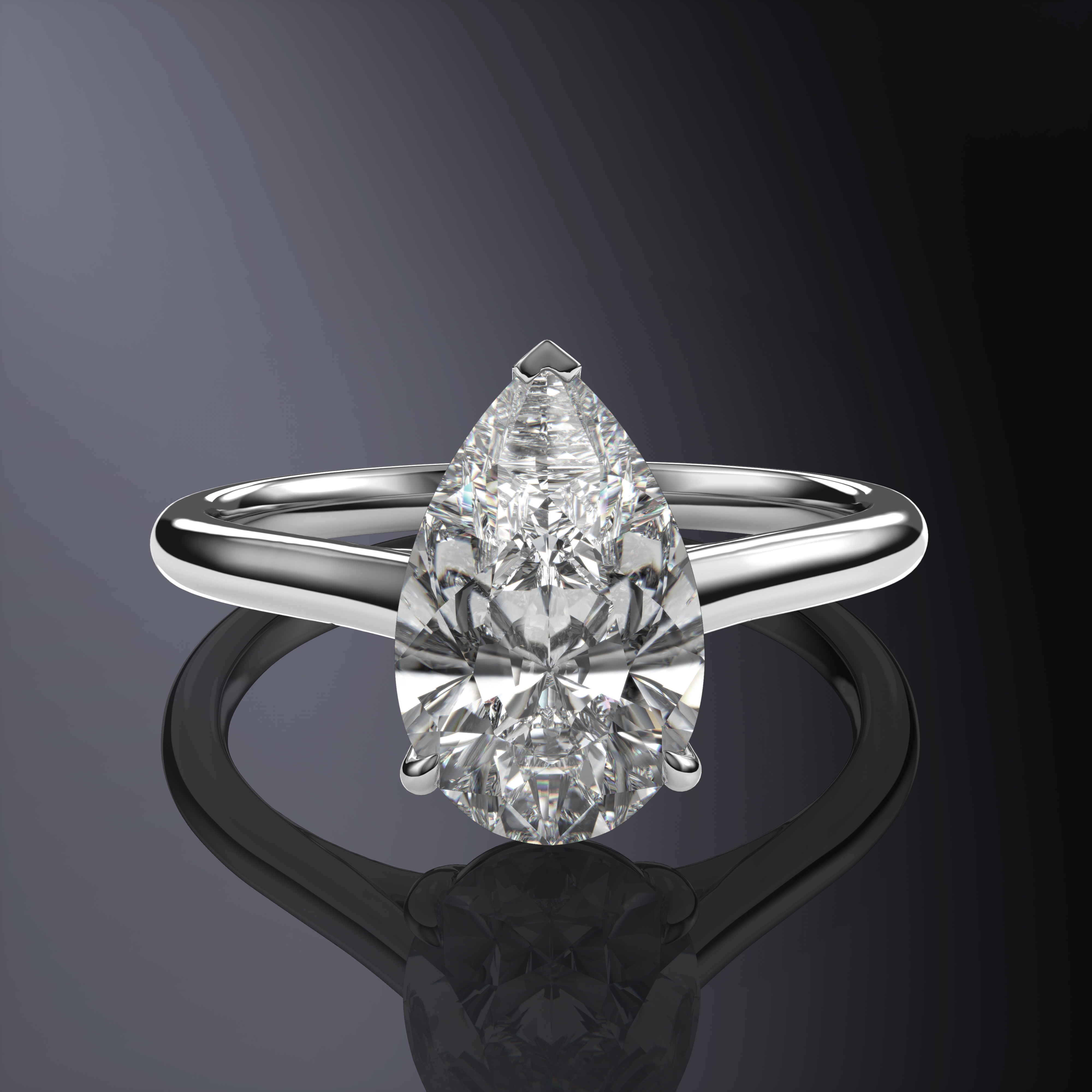 Pear Solitaire White Ring