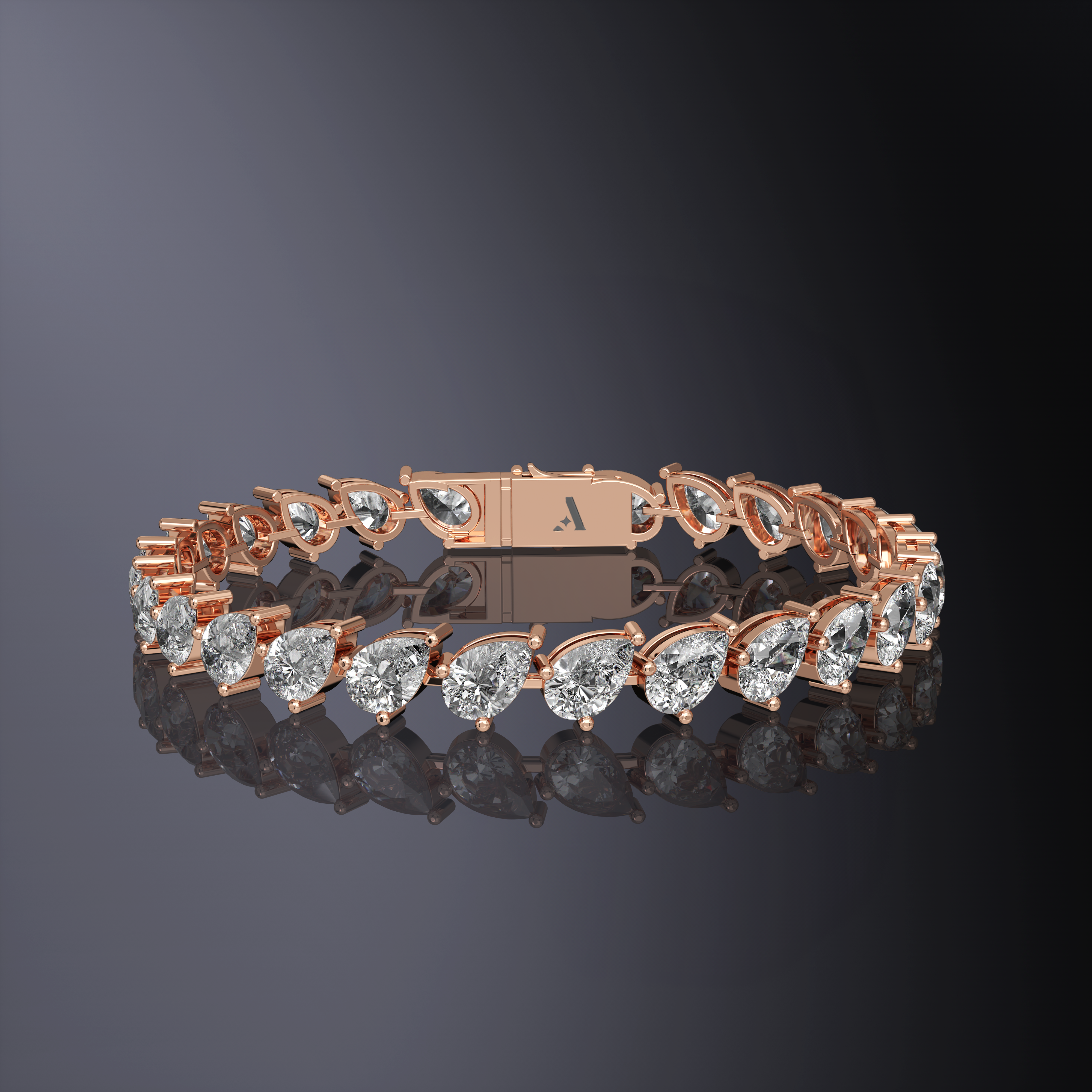Bracelet tennis coupe poire en diamants bleus