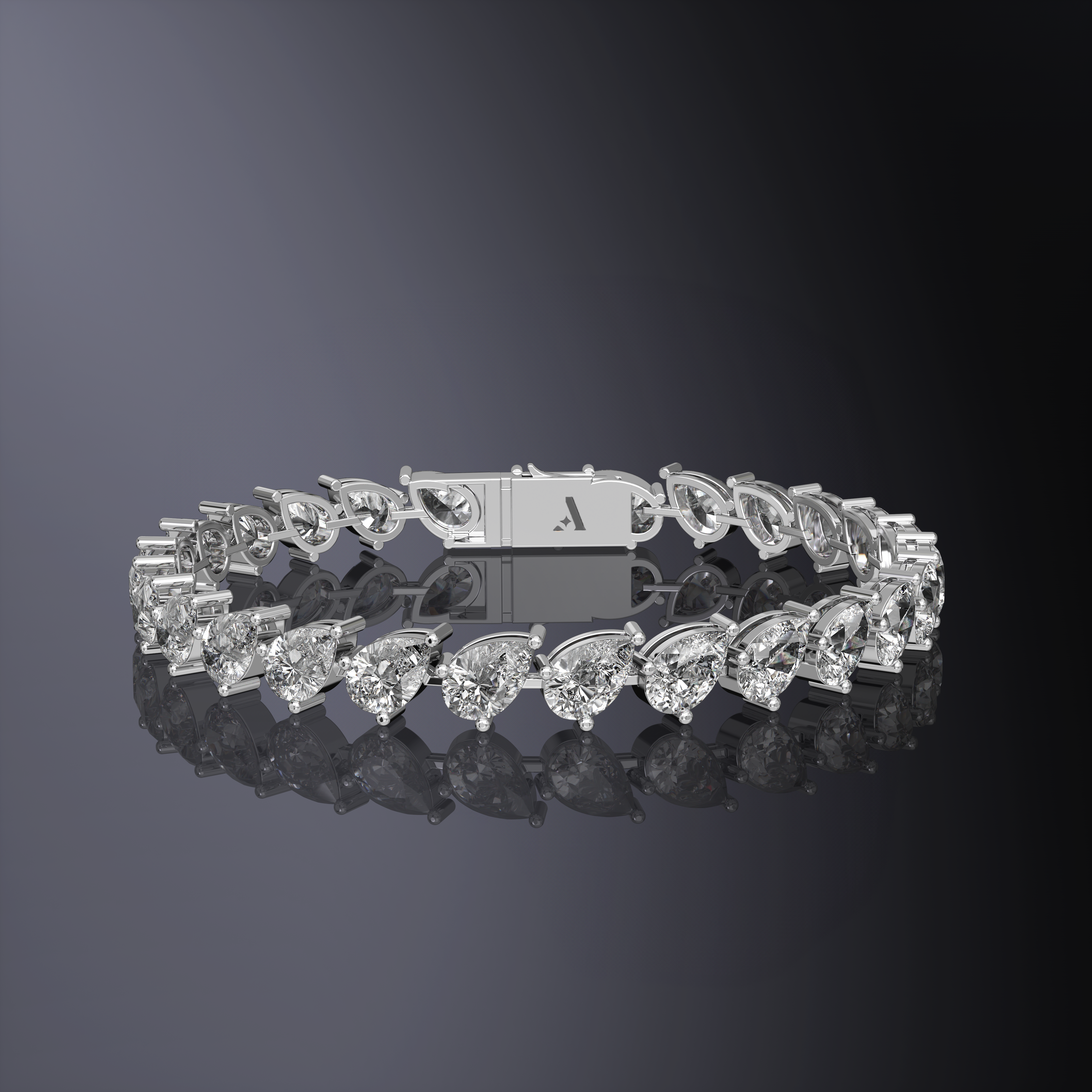 Bracelet tennis coupe poire en diamants bleus