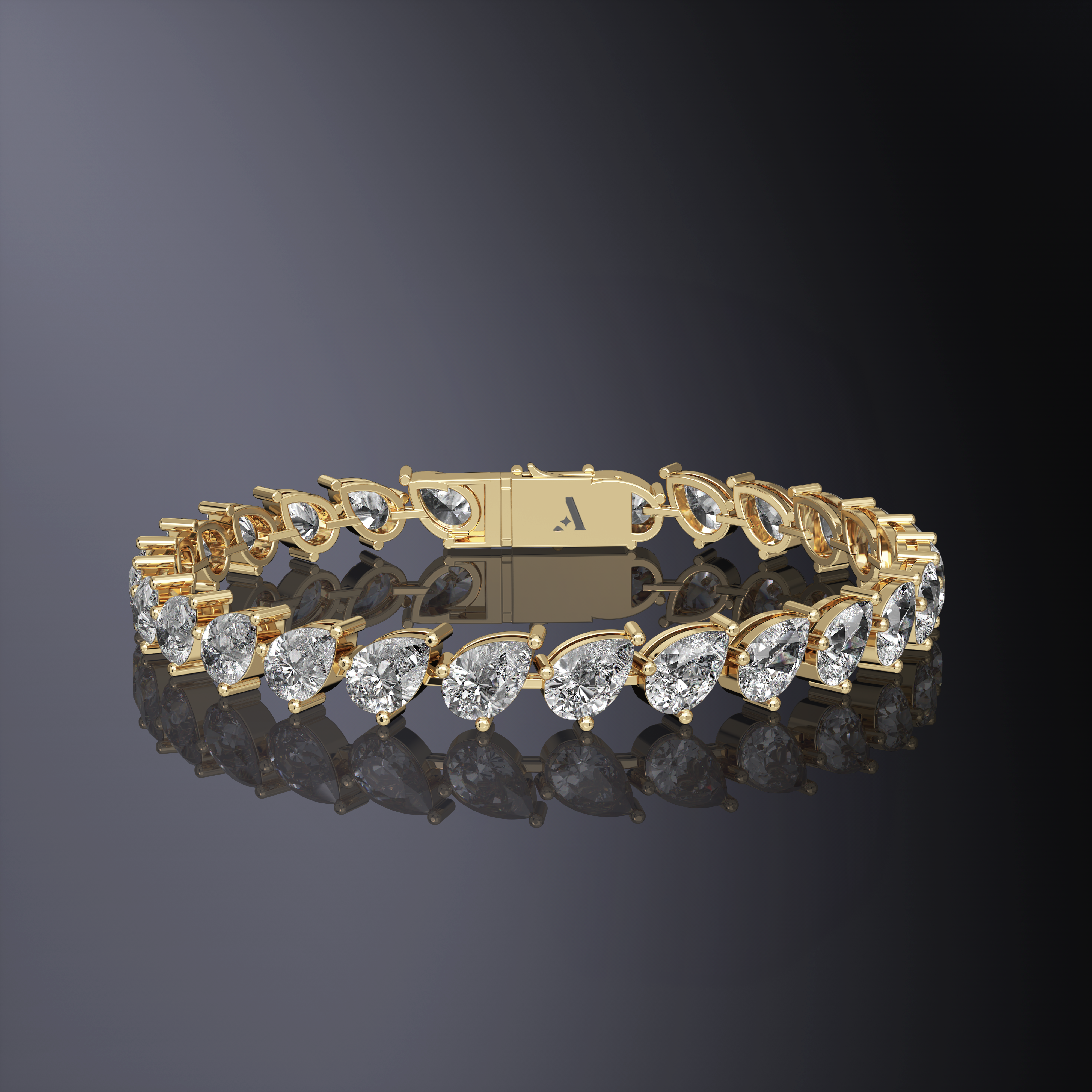 Bracelet tennis coupe poire en diamants bleus