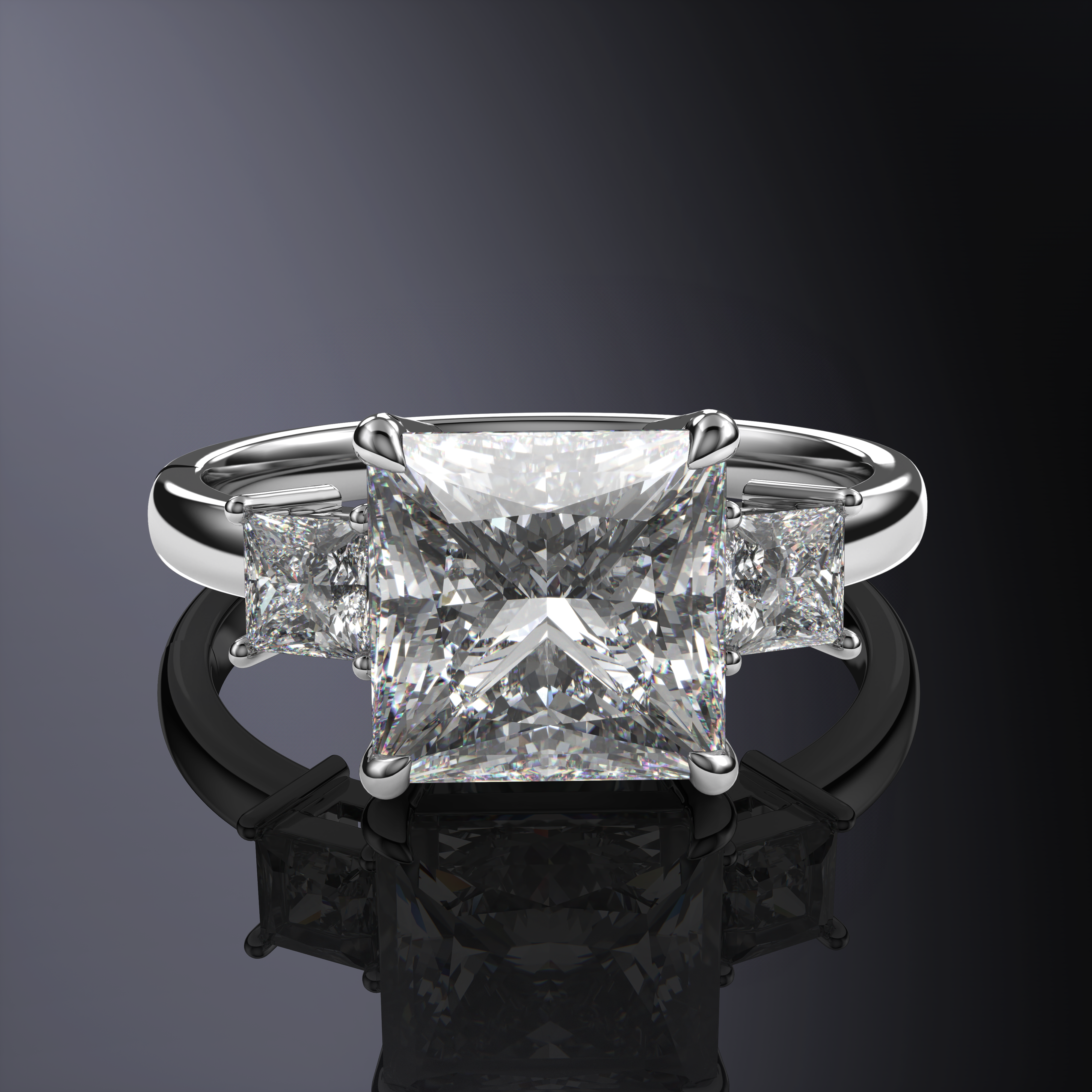 Lab-Grown Diamond Princess White Ring with side diamonds Astrea