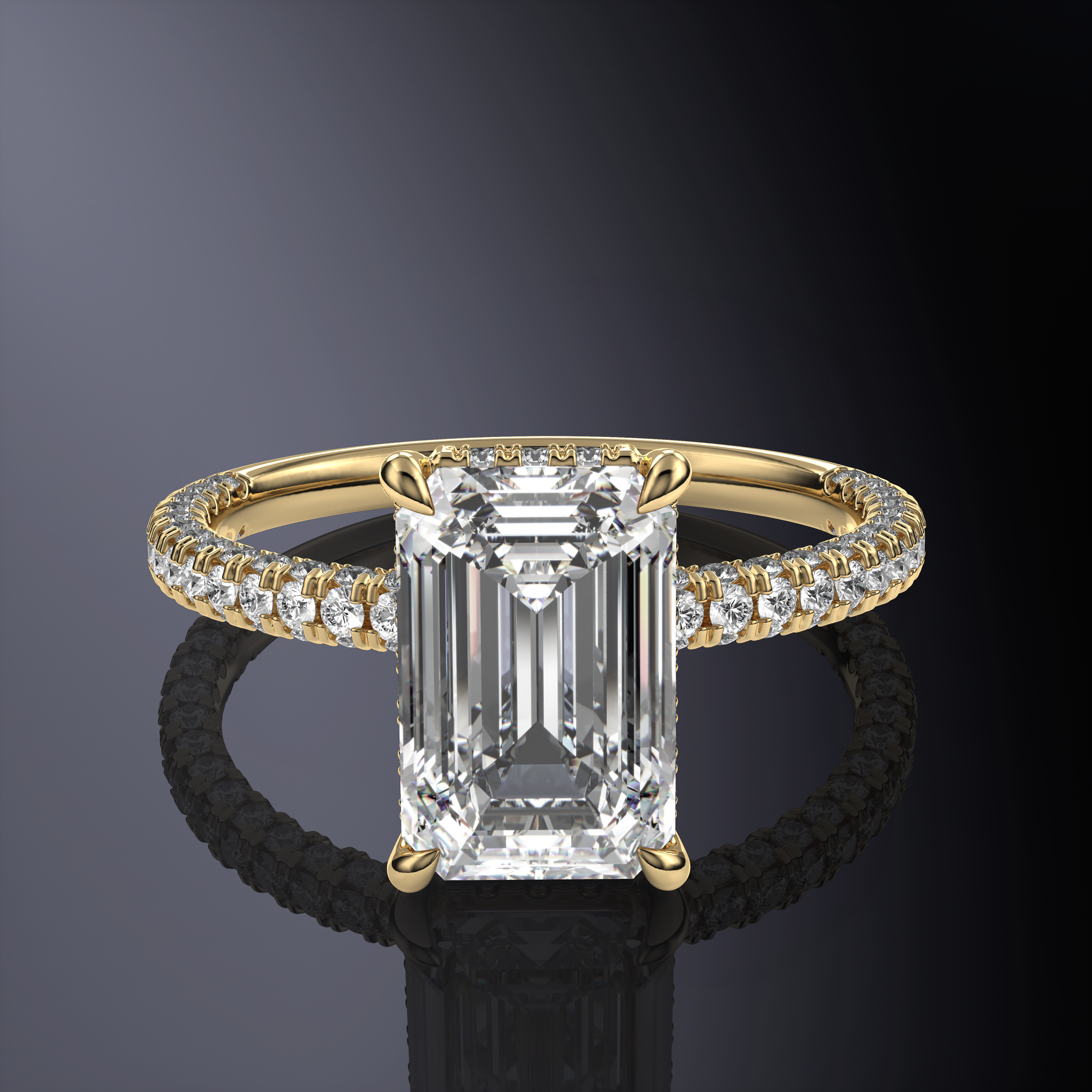 Radiant Hidden Halo Yellow Ring with Pavé Band