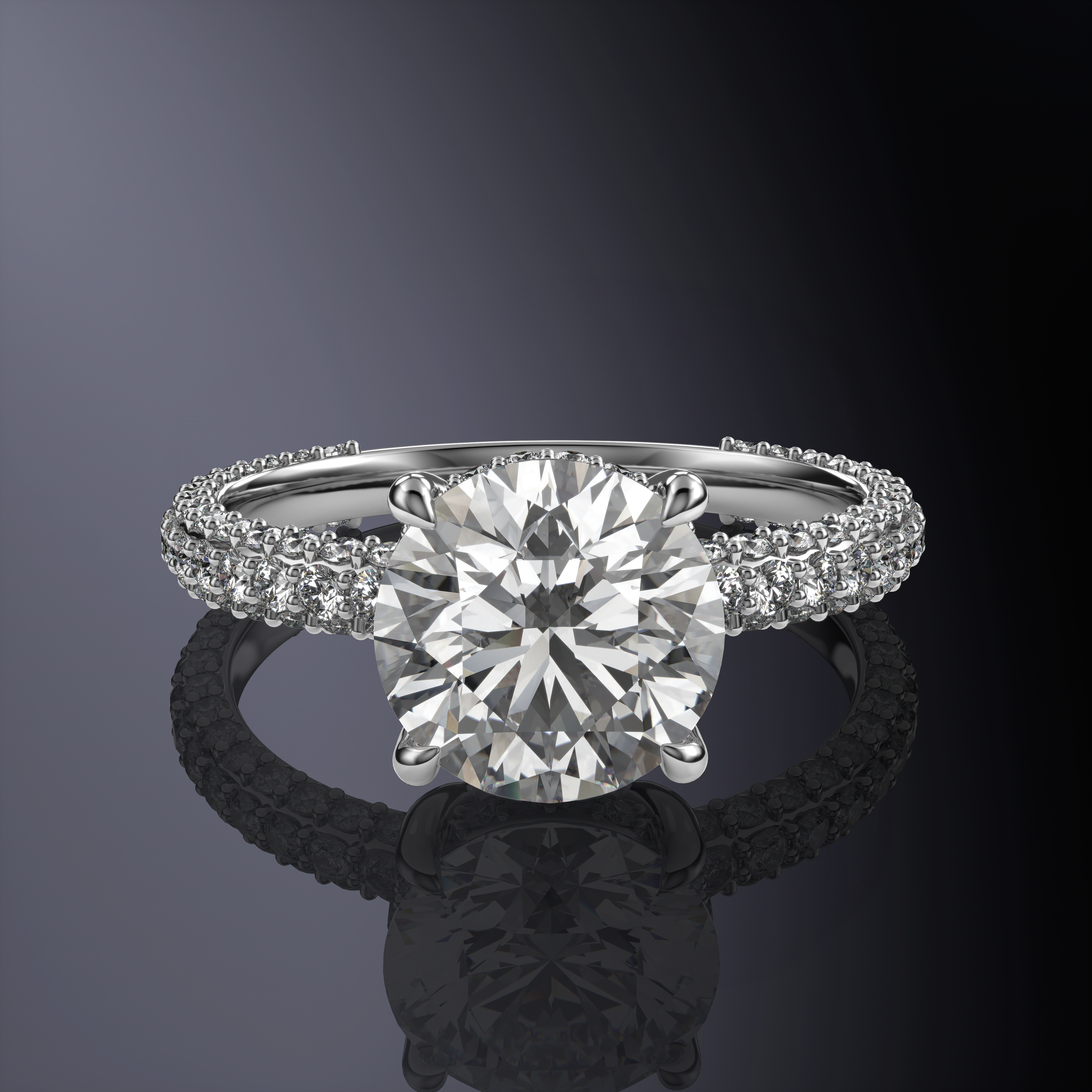 Round Brilliant Solitaire Yellow Engagement Ring with Hidden Halo and 3 Row Shank