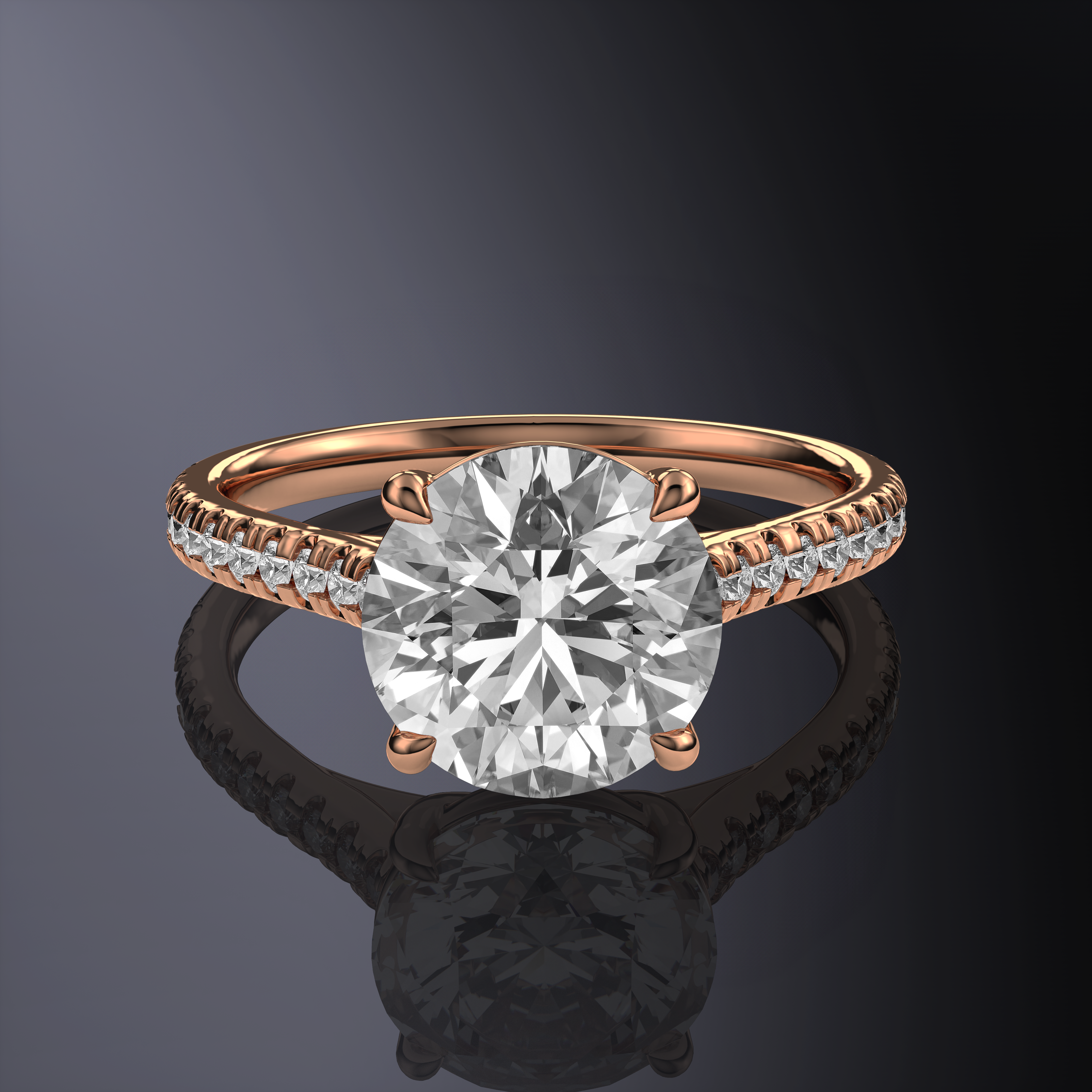 Round White Ring with Pave