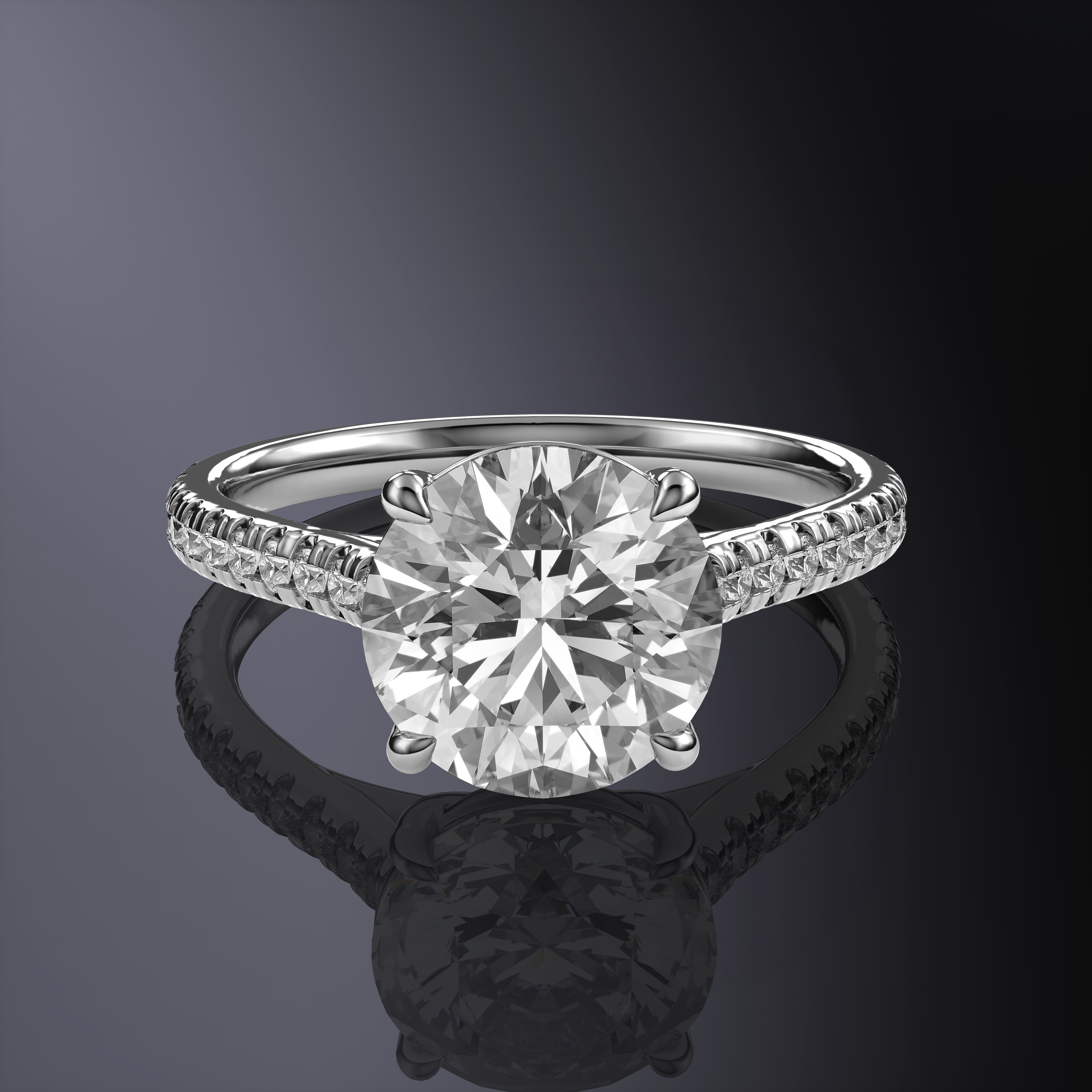 Round White Ring with Pave