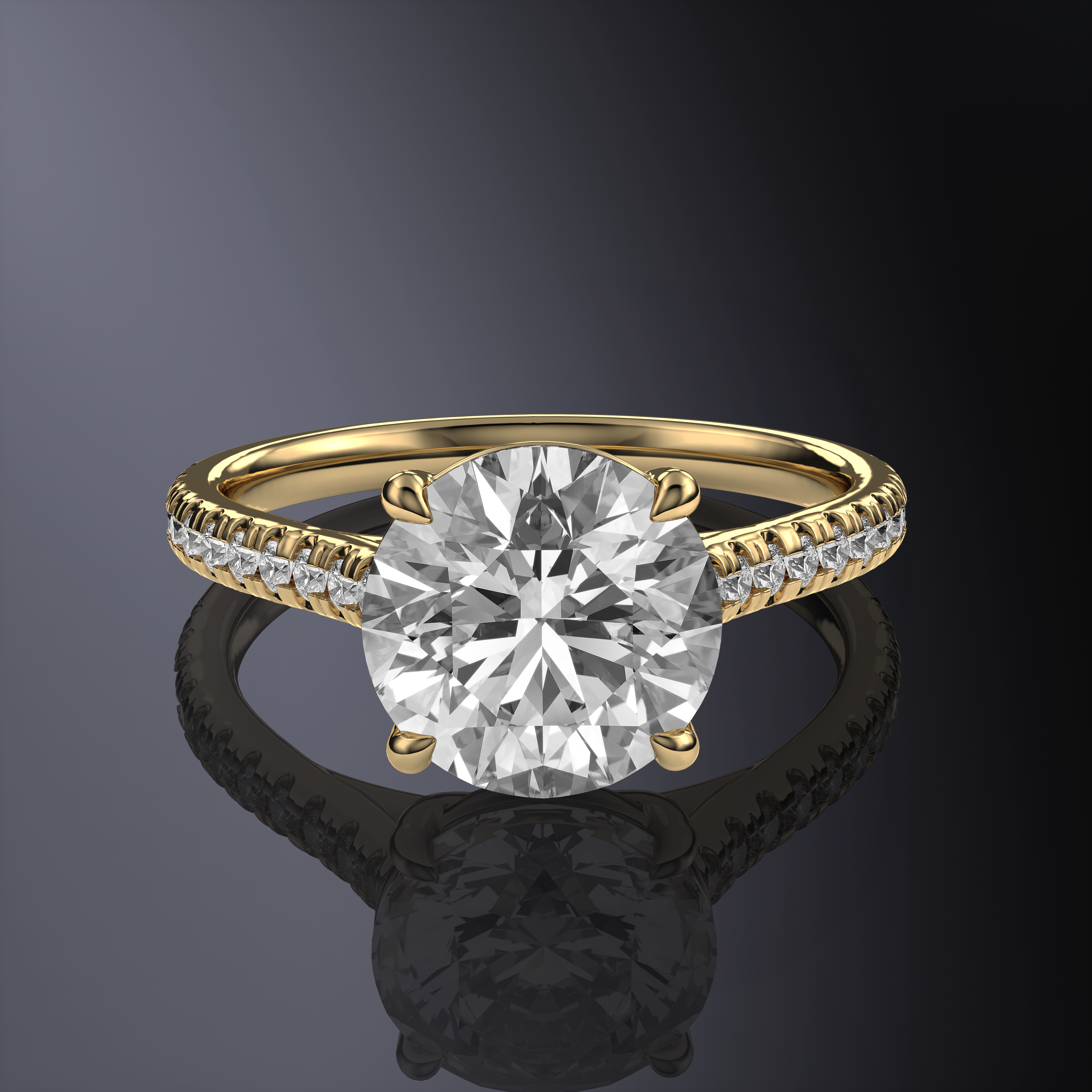 Round White Ring with Pave