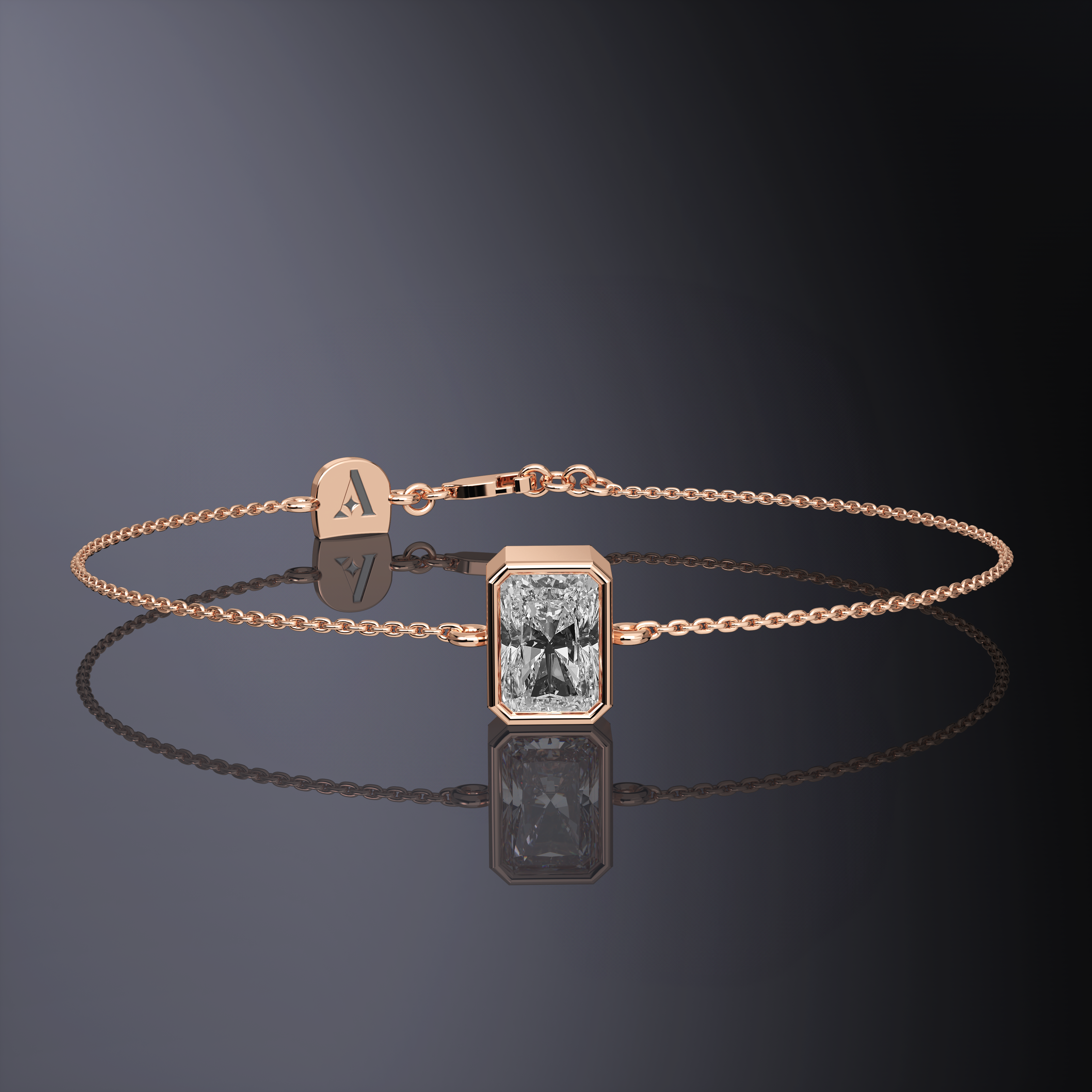 Bracelet chaîne solitaire taille émeraude or blanc