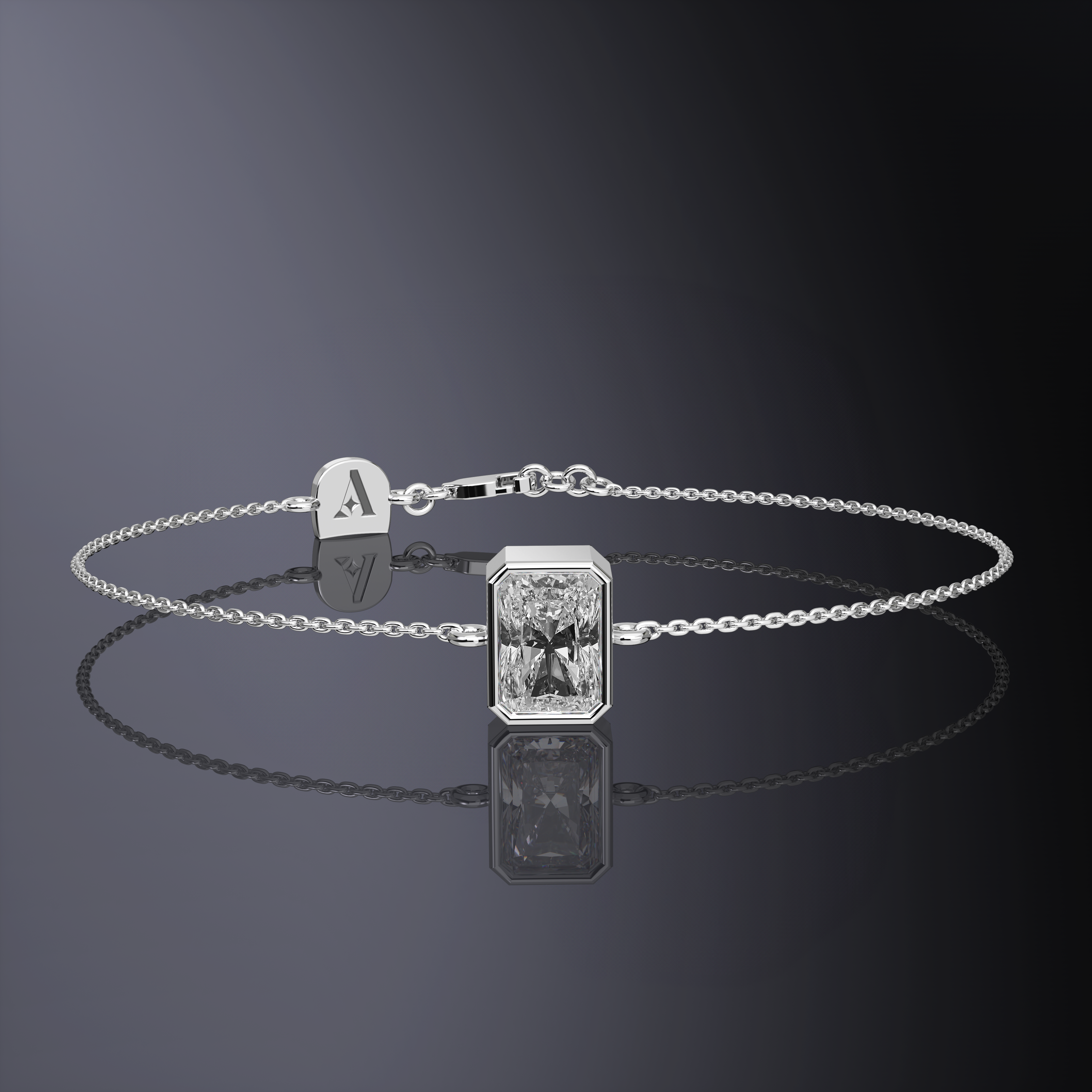 Bracelet chaîne solitaire taille émeraude or blanc