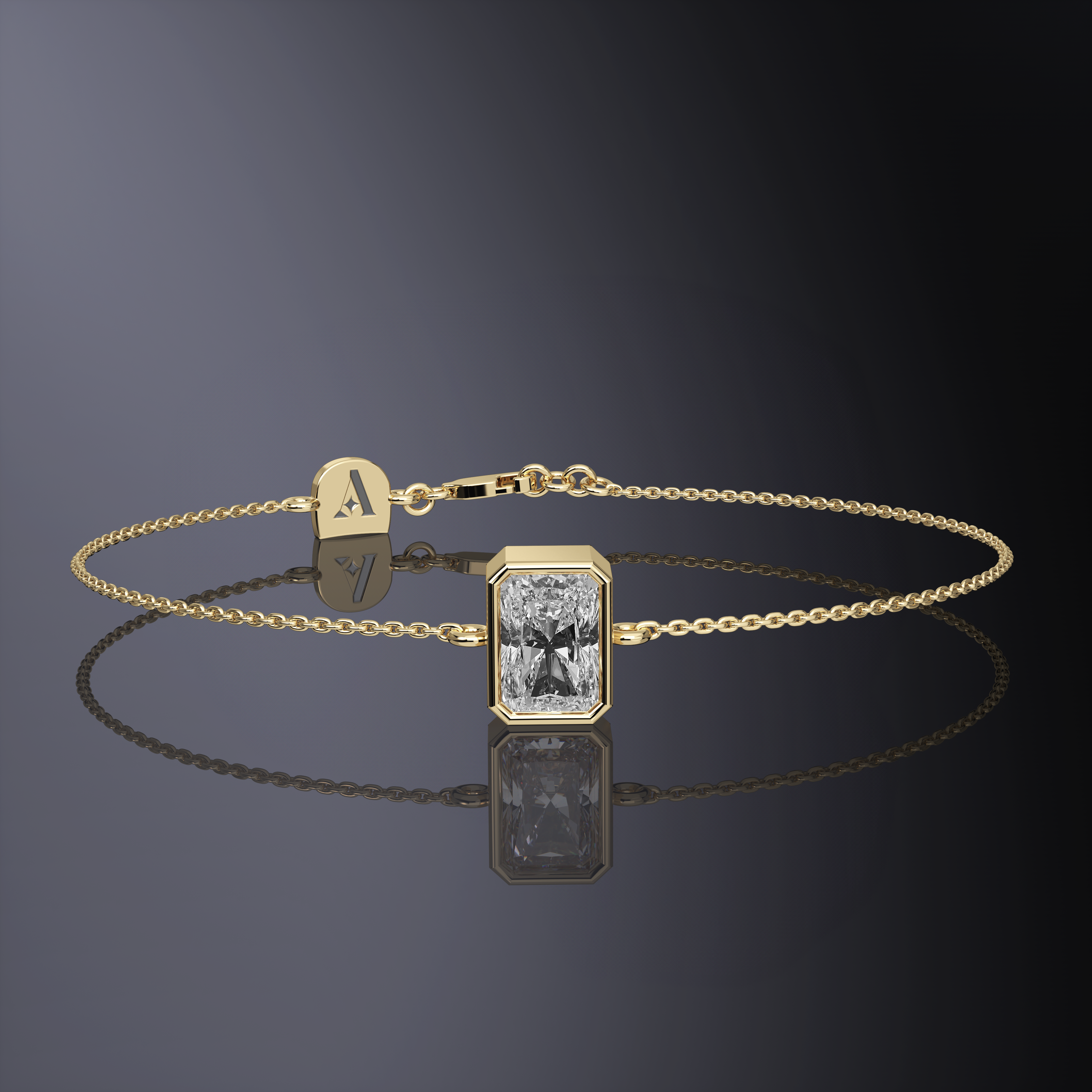 Bracelet chaîne solitaire taille émeraude or blanc