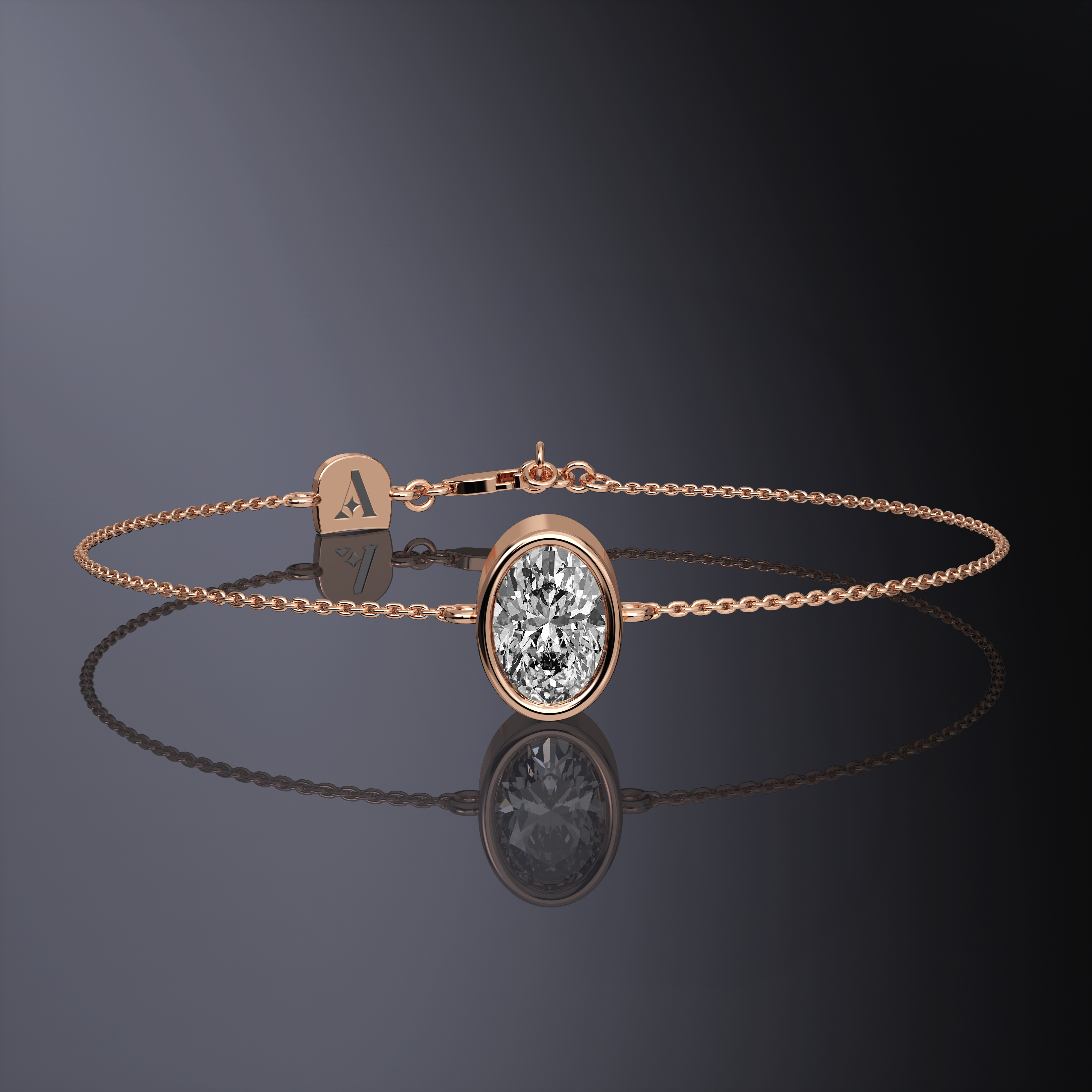 Bracelet chaîne or blanc avec pierre ovale solitaire