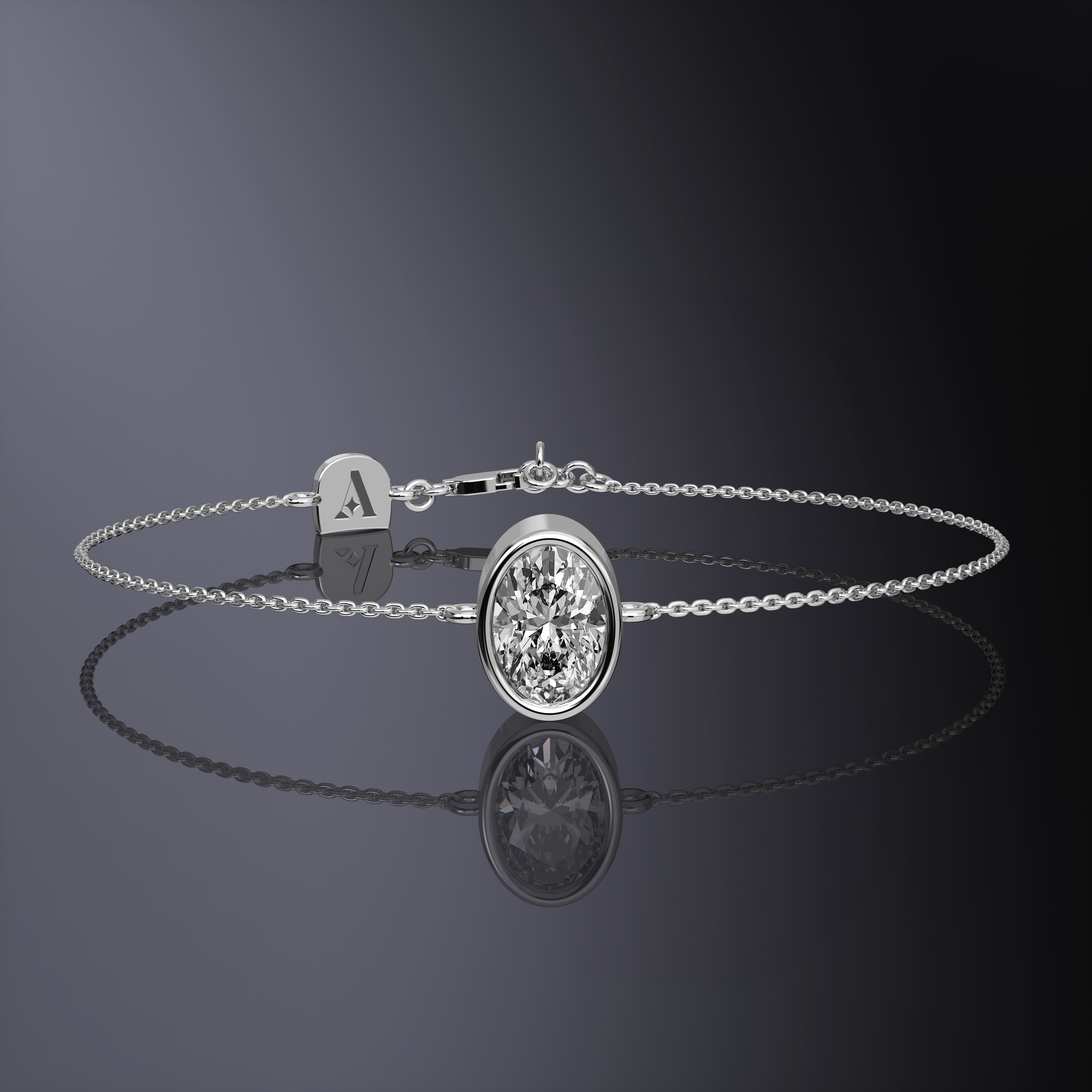 Bracelet chaîne or blanc avec pierre ovale solitaire