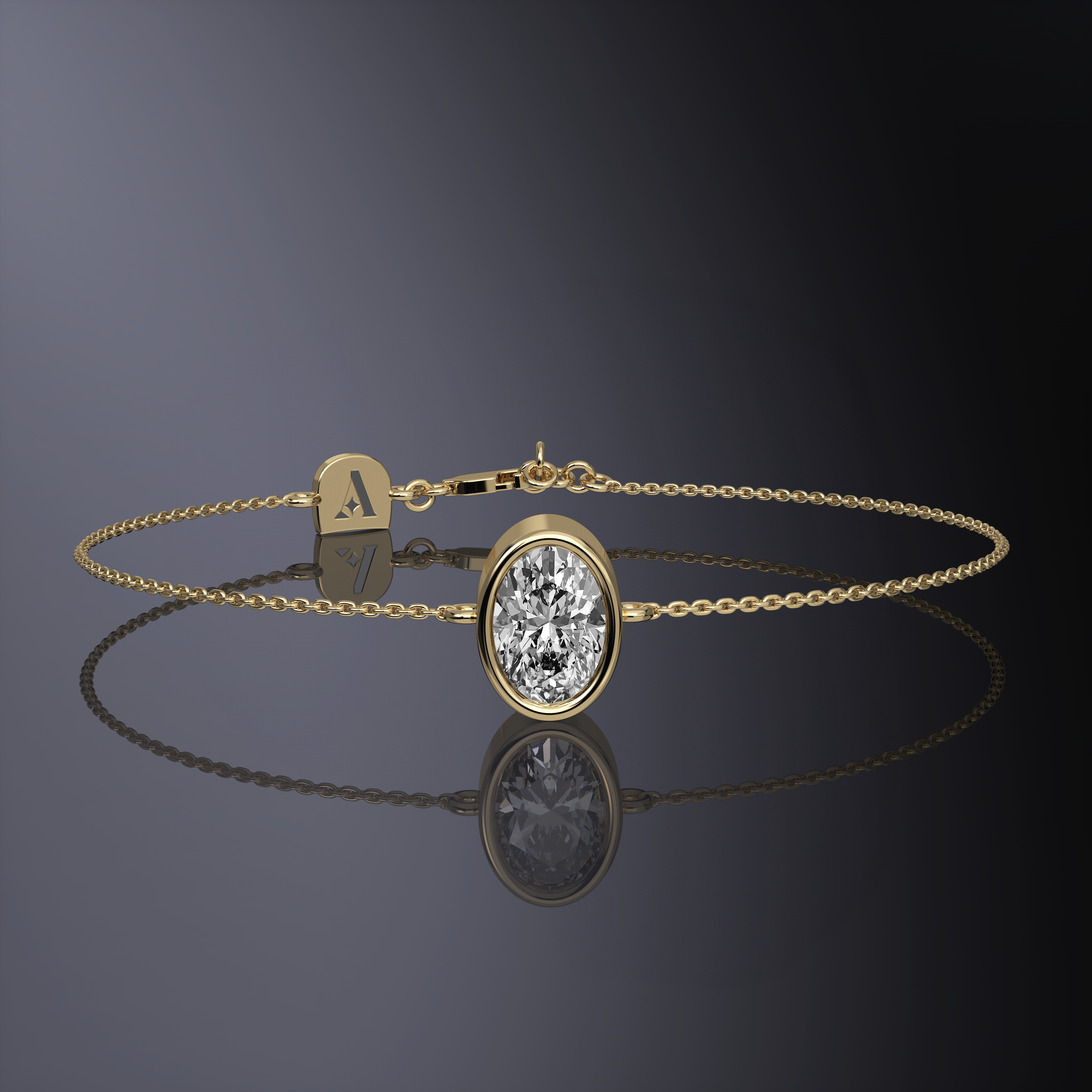 Bracelet chaîne or blanc avec pierre ovale solitaire