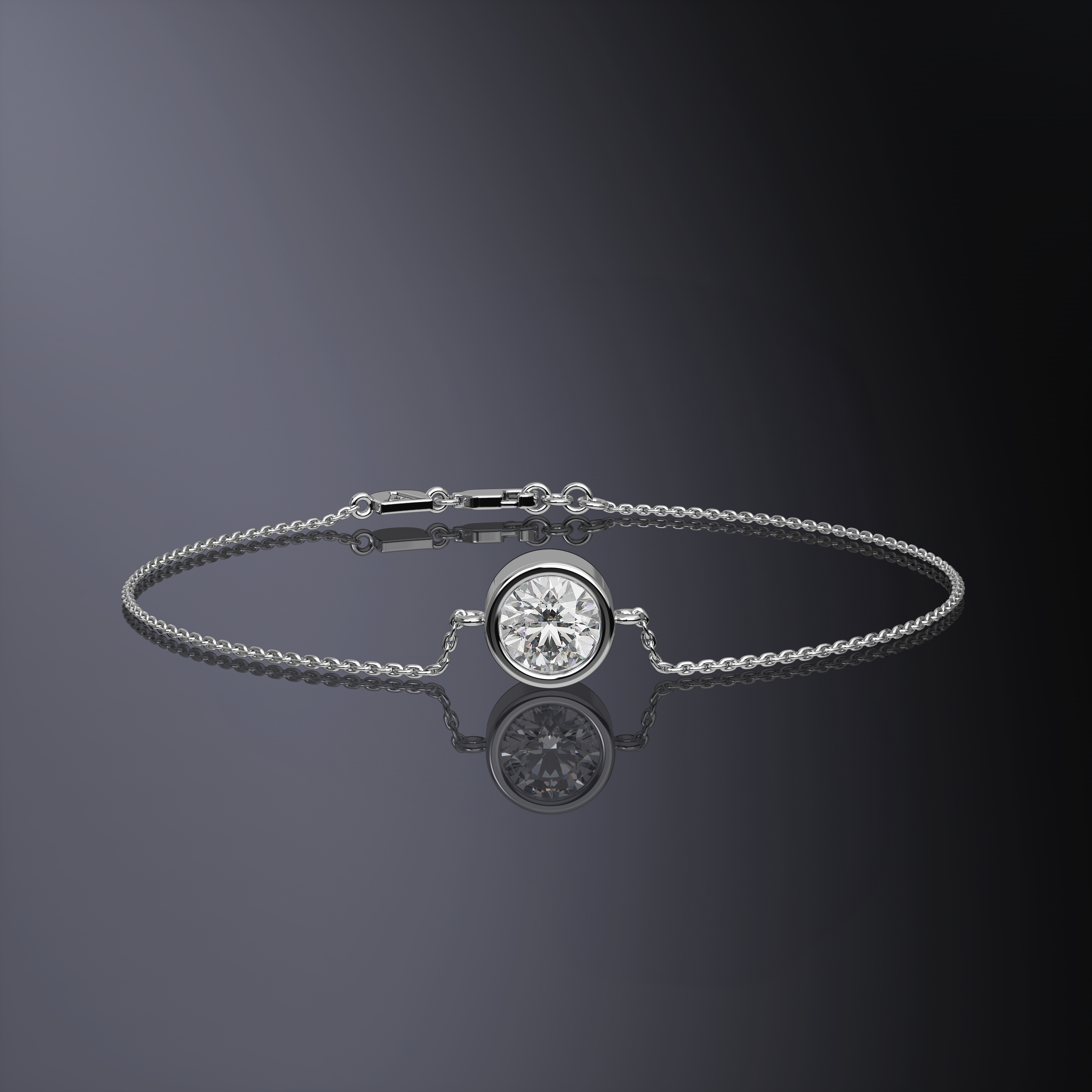 Bracelet chaîne en or serti d'un diamant rond brillant